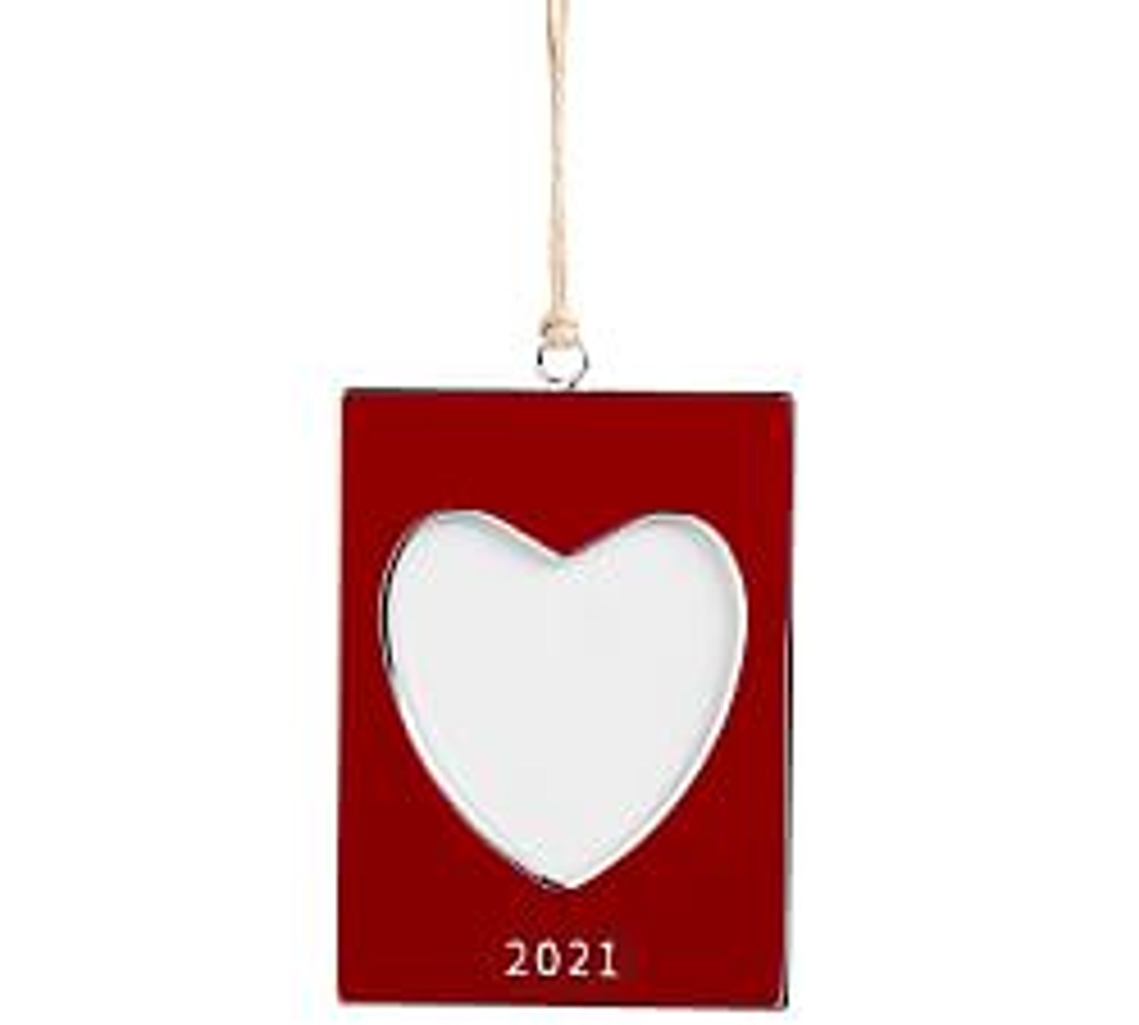 Dated Enamel Frame Ornament, Red Heart, Set Of 2
