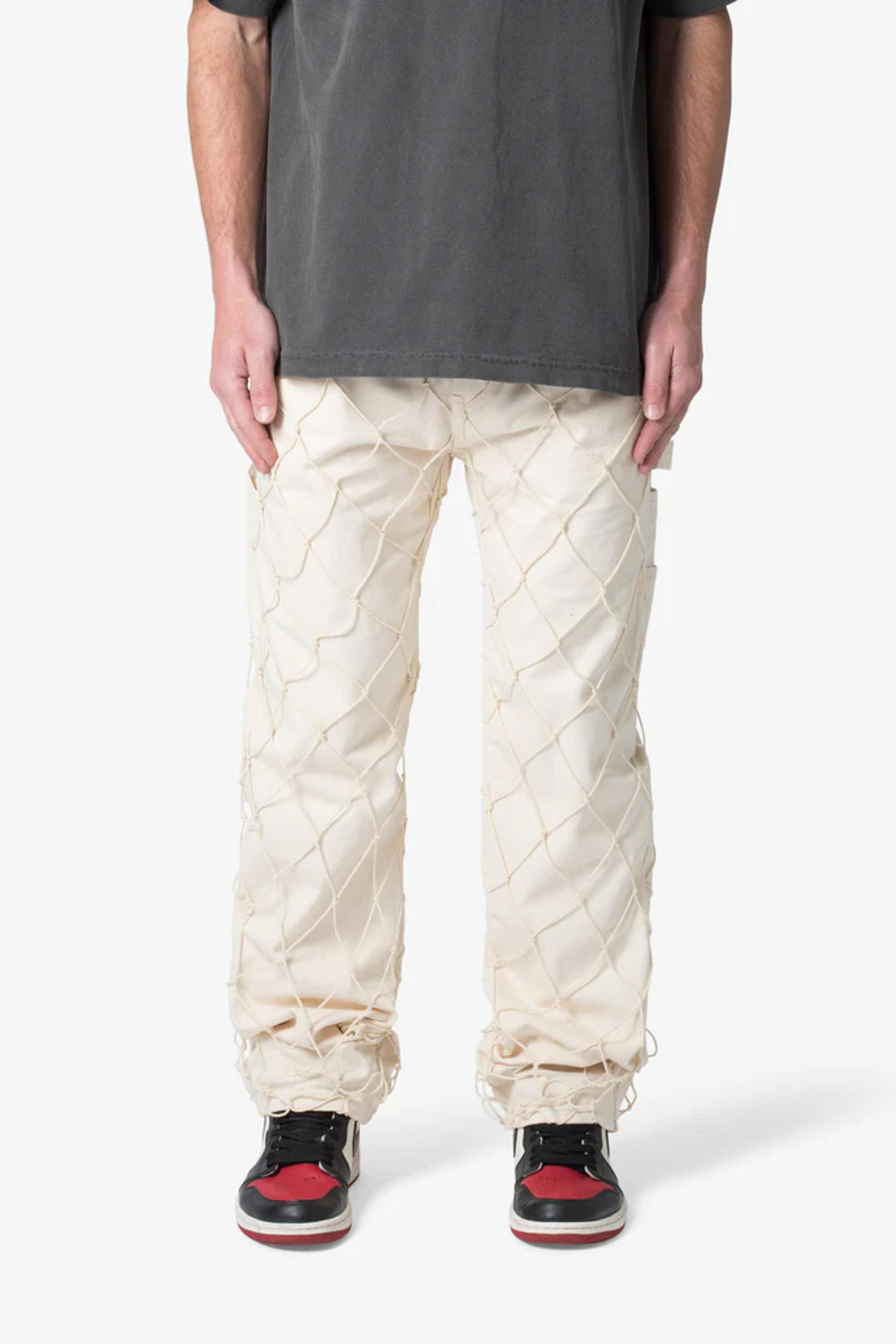 V623 Cargo Net Baggy Pants - Cream