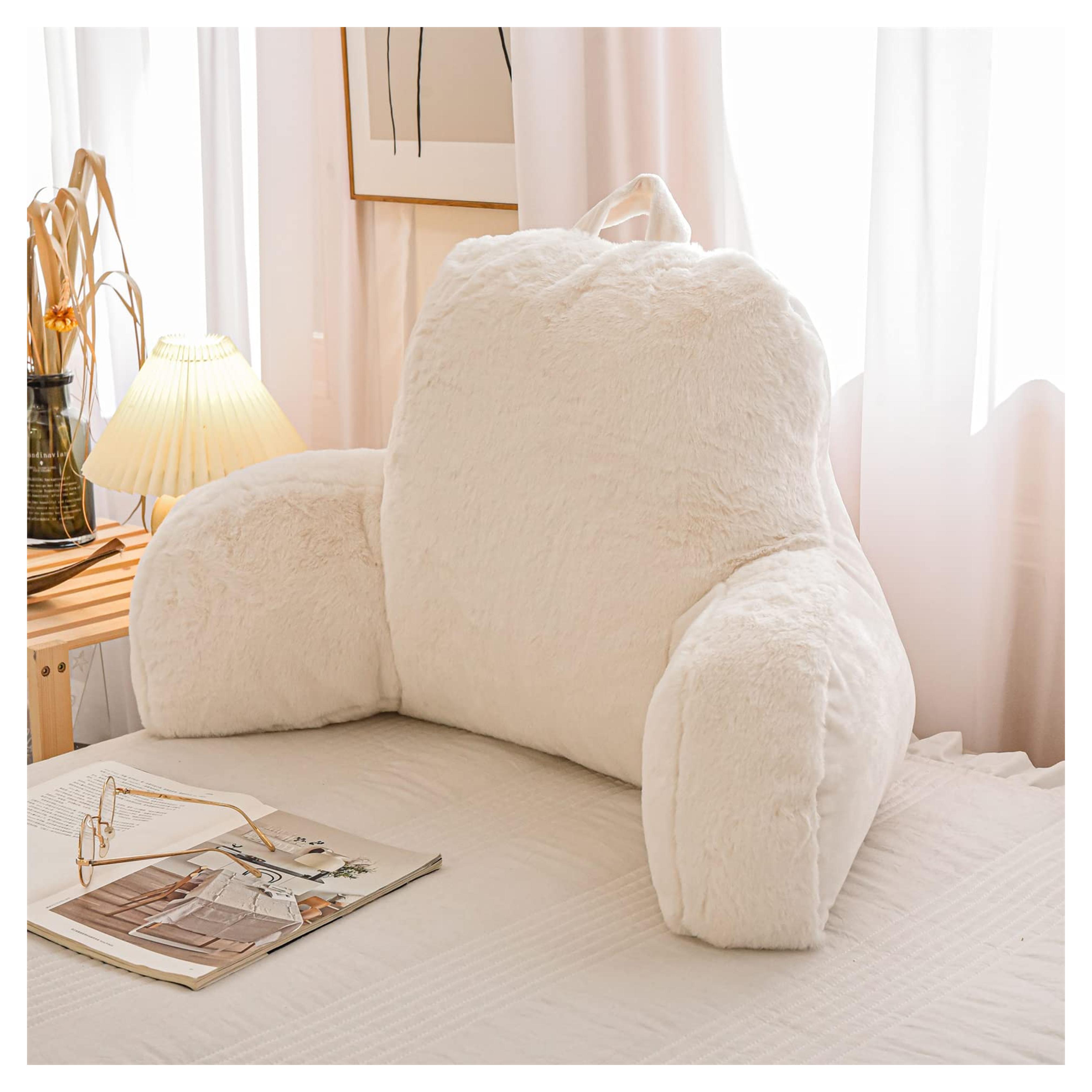 Amazon.com: A Nice Night Faux Fur Reading Pillow Bed Wedge Large Adult Children Backrest with Arms Back Support for Sitting Up in Bed/Couch for Bedrest,Ivory : Home & Kitchen