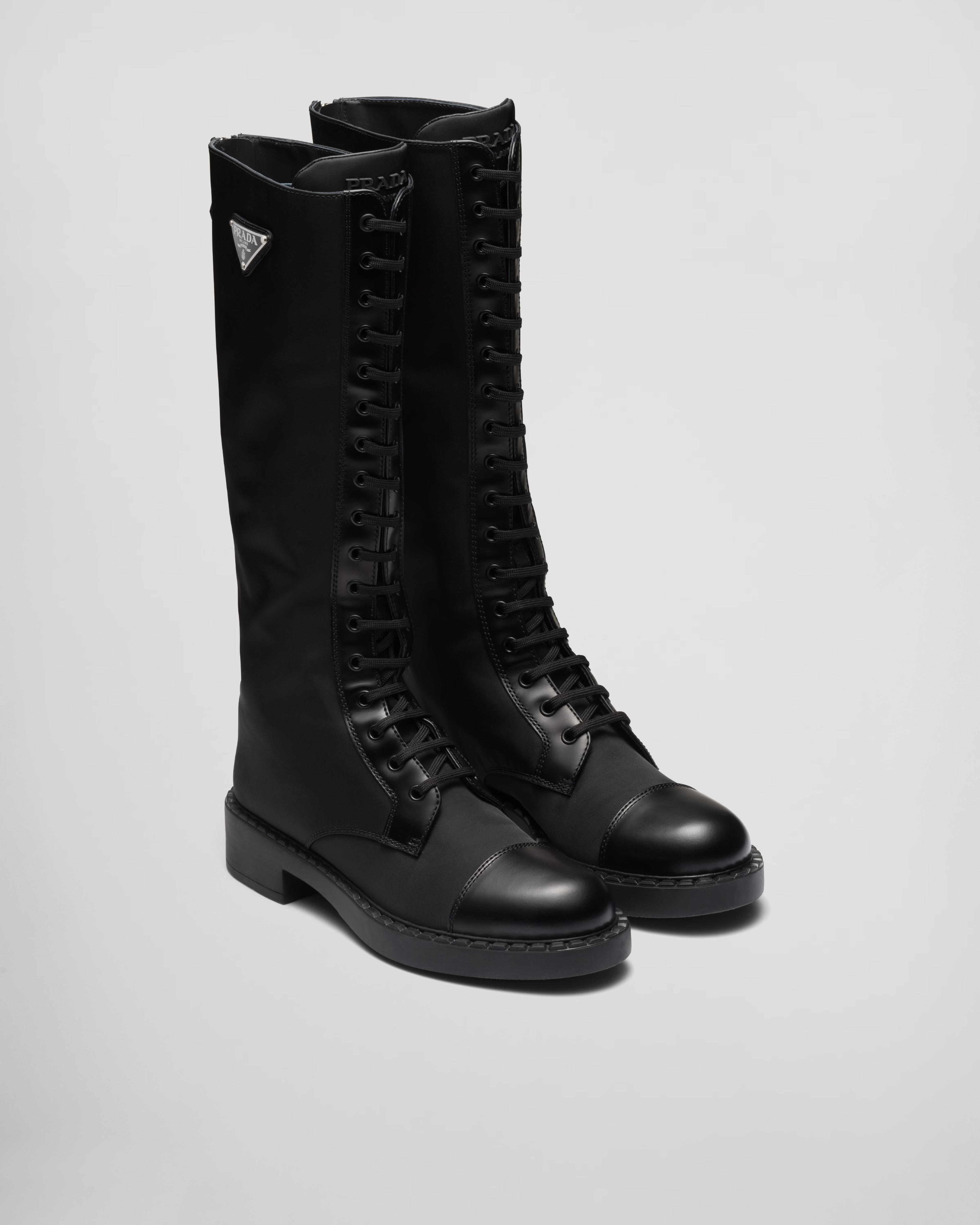 Black Brushed Leather And Re-nylon Boots | PRADA