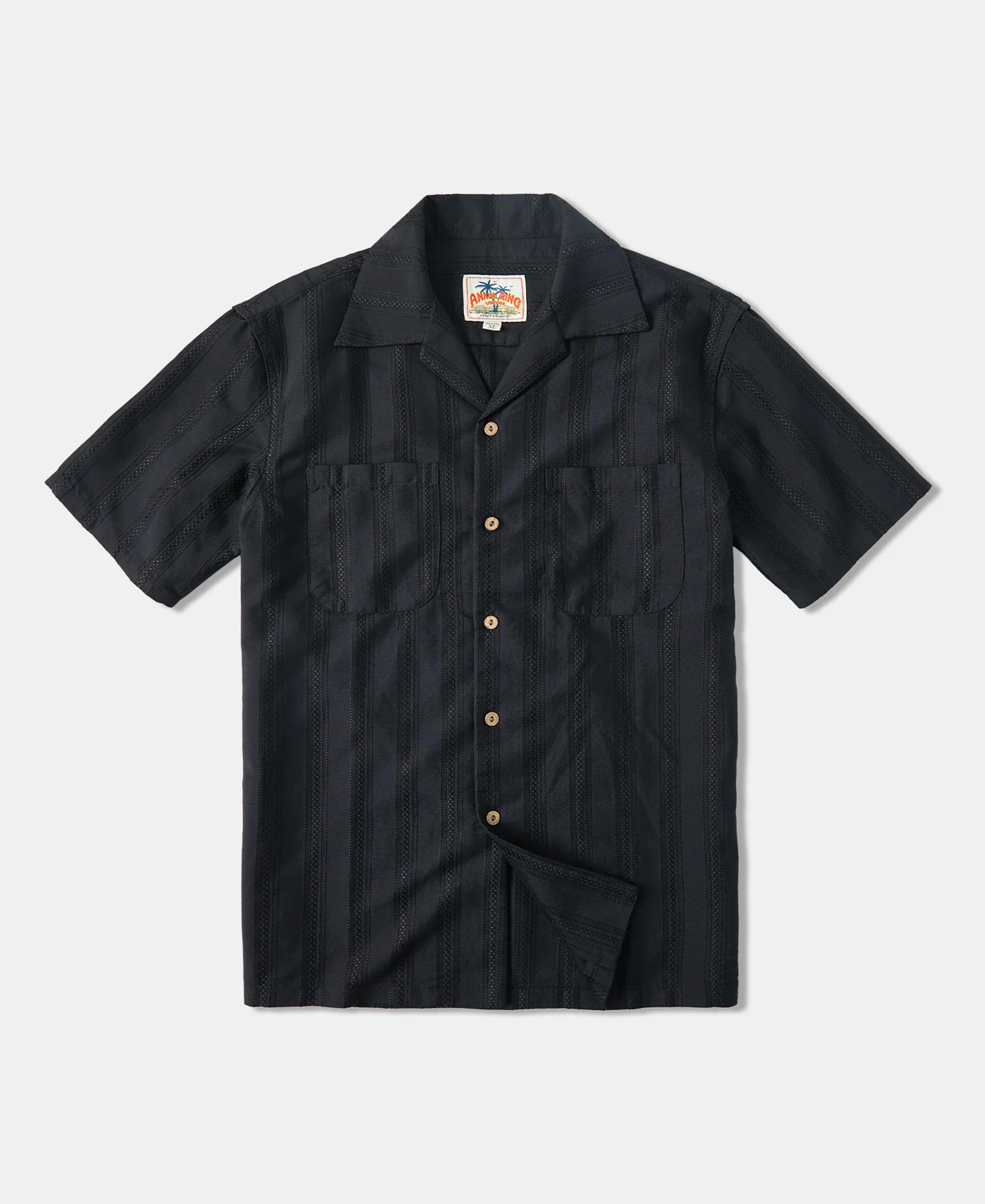 Camp-Collar Dobby Jacquard Stripe Short Sleeve Hawaiian Shirt | Olderbest