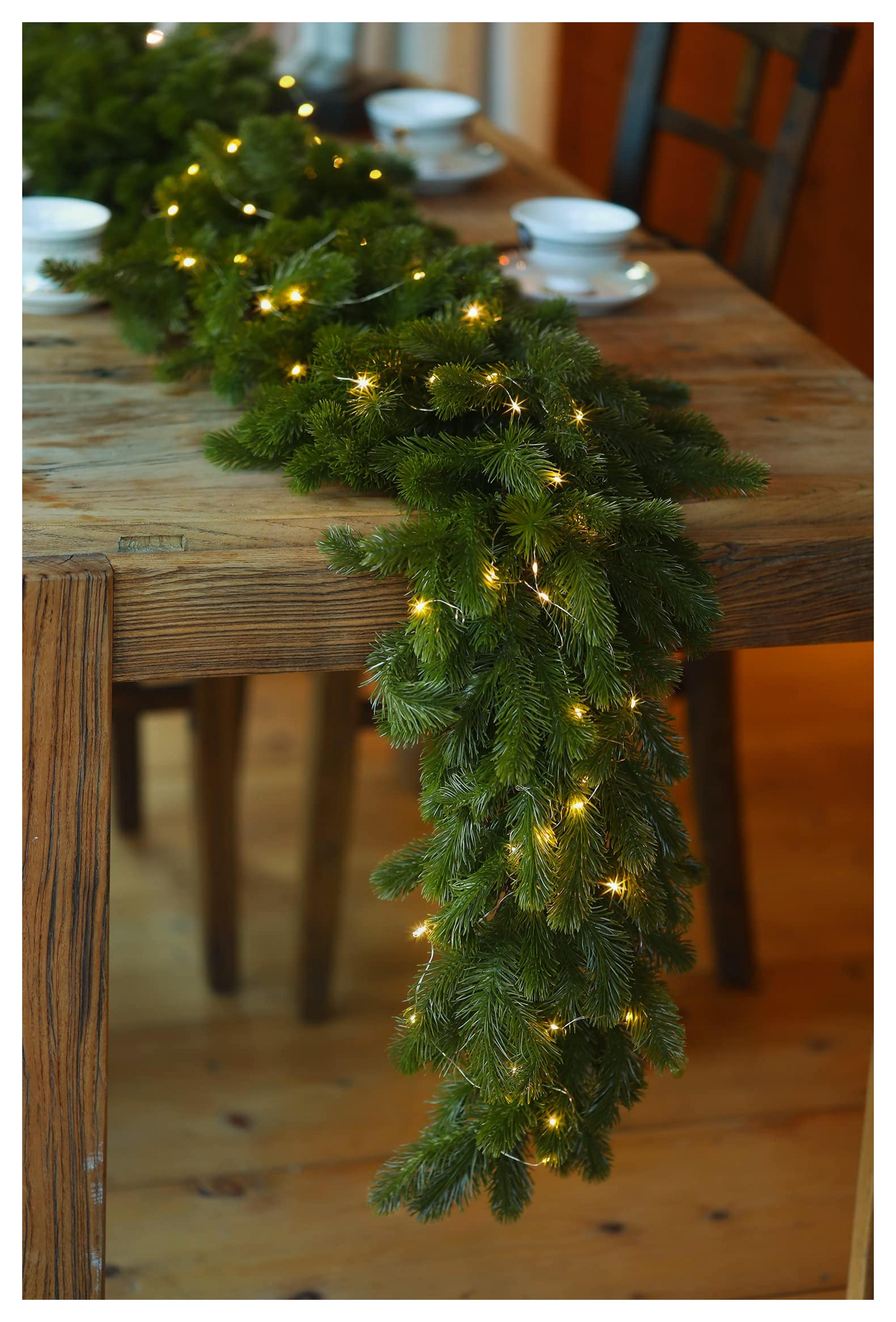 Amazon.com: 6FT Christmas Garland PARTY JOY Pine Garland with 16.4FT LED Lights String, Greenery Plant for Christmas Decorations Table Mantle Background Wall Room Outdoor Indoor Winter Decoration : Home & Kitchen