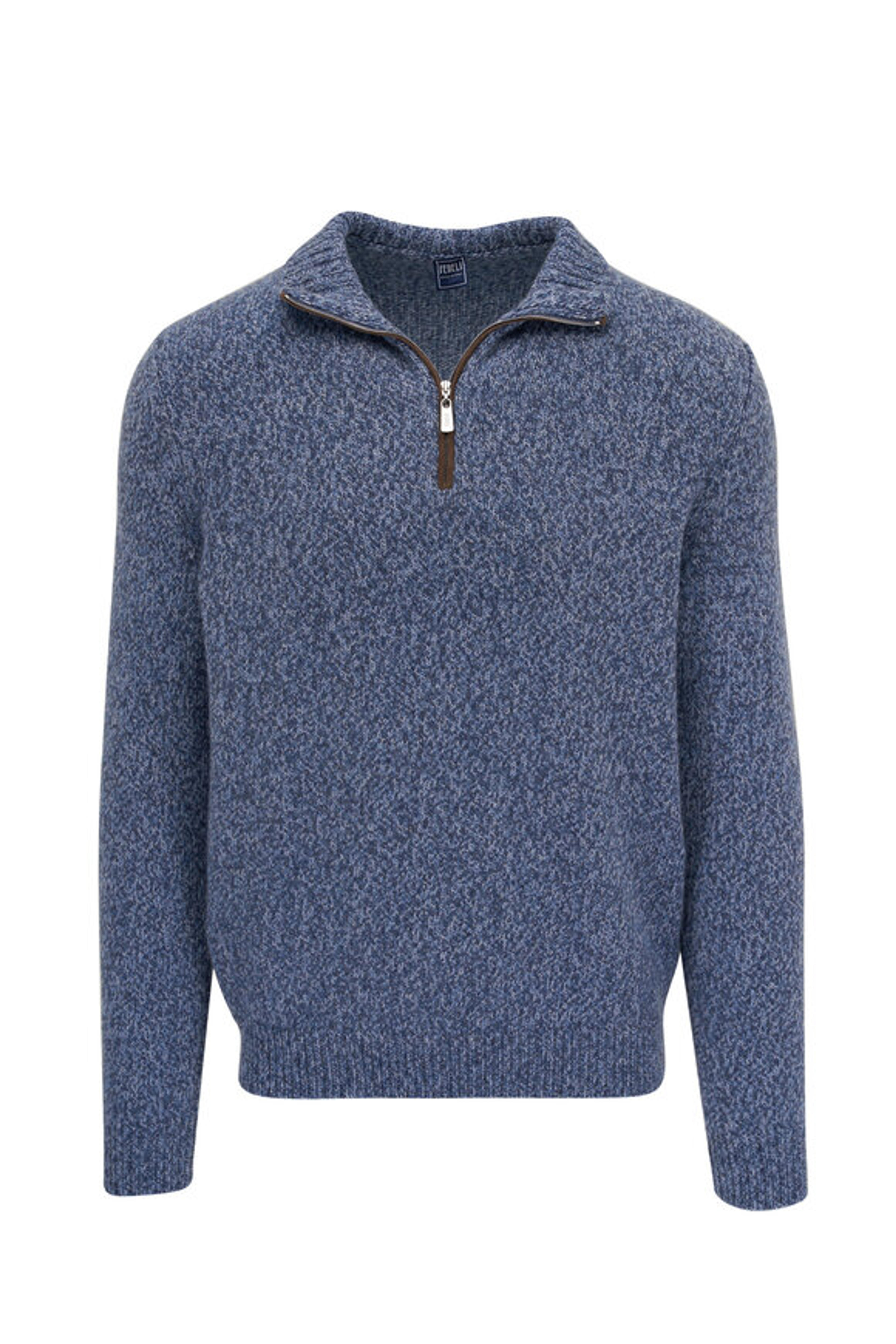 Fedeli - Navy Cashmere Quarter Zip Pullover | Mitchell Stores