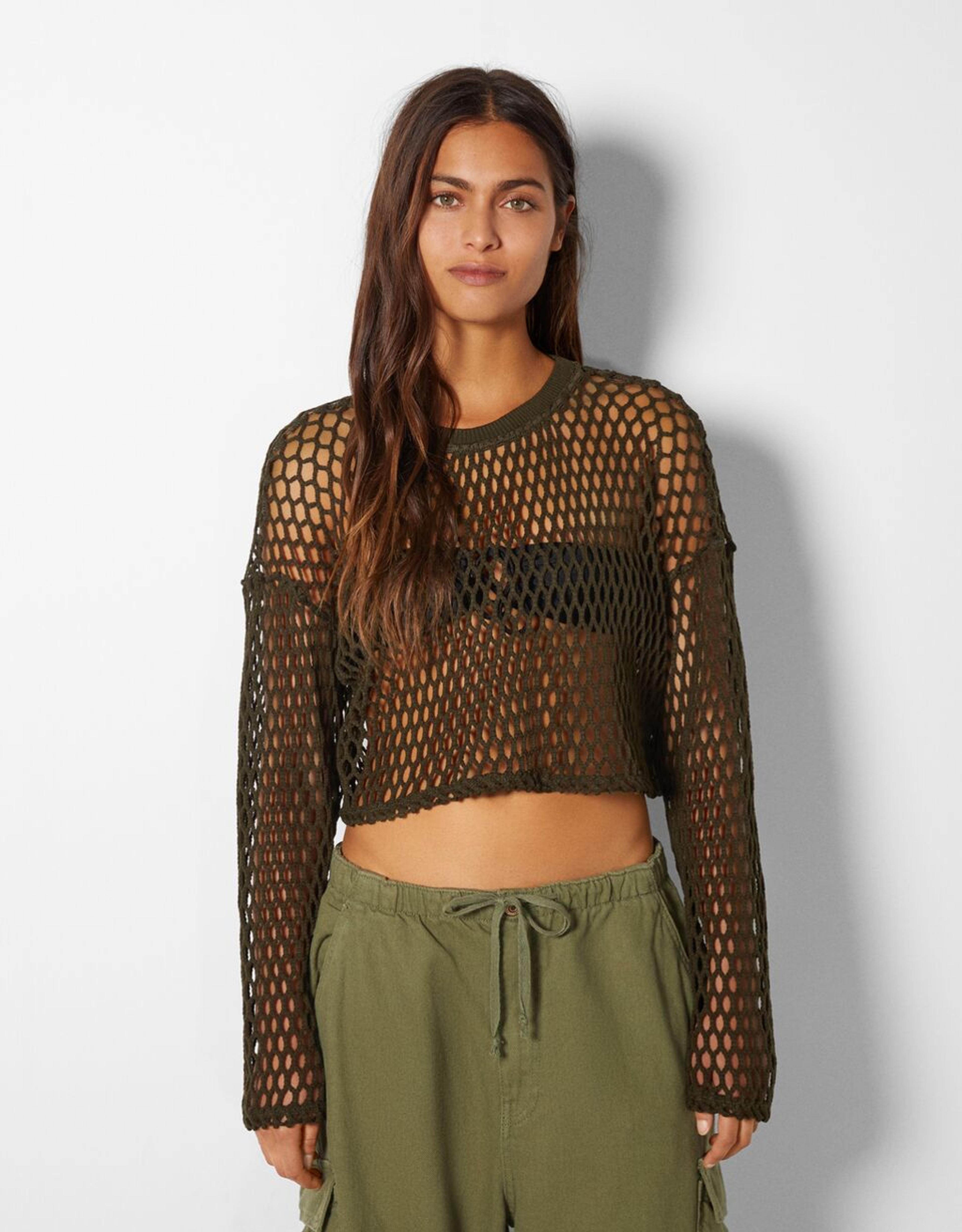 Long sleeve rustic knit top - Best sellers - Woman | Bershka