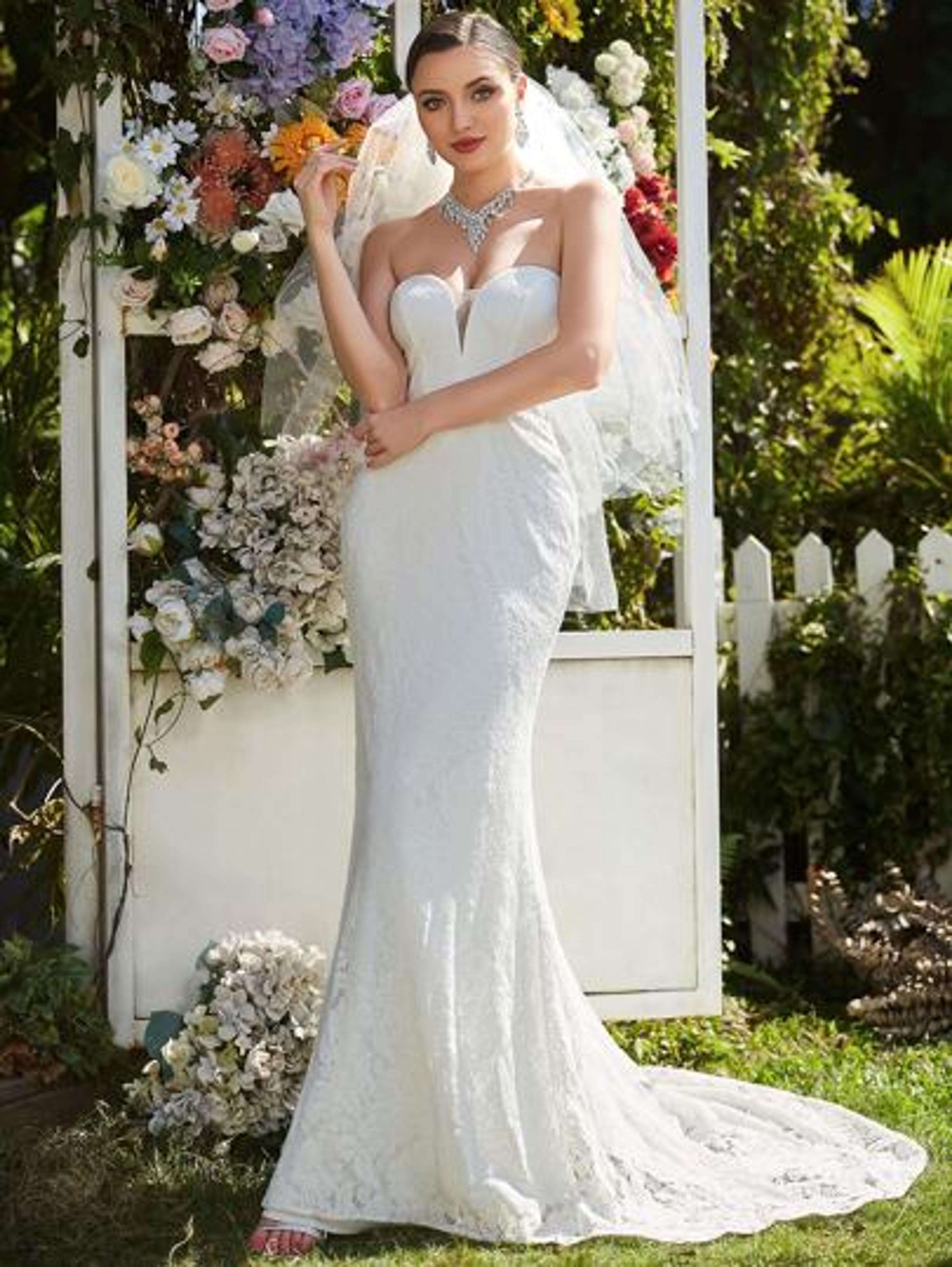 EVER-PRETTY Backless Mermaid Hem Lace Tube Wedding Dress Without Veil | SHEIN USA