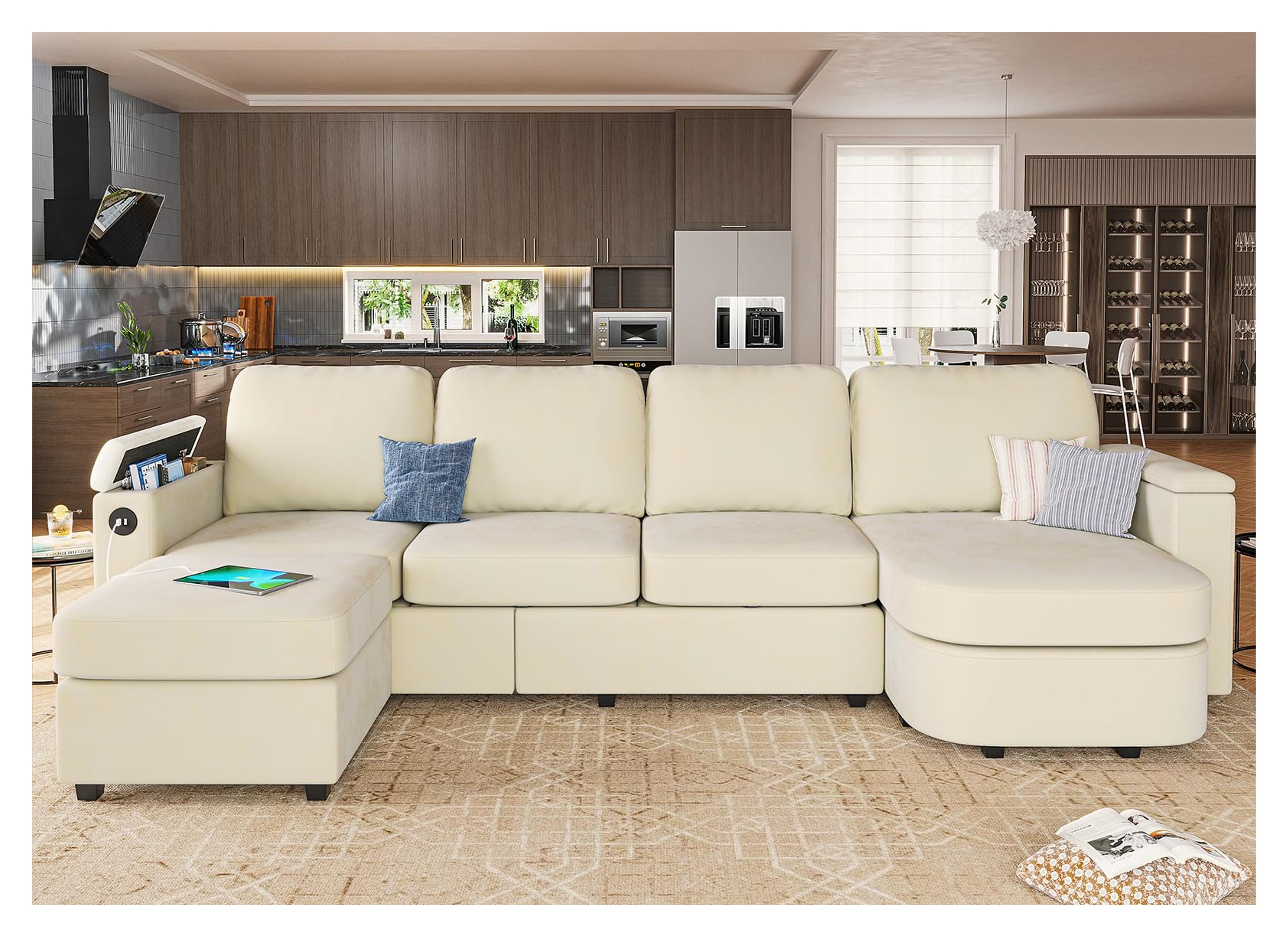 Amazon.com: SEDETA 120" U Shaped Couch, Sectional Sofa Couch with Storage Seat, Velvet Convertible Sofa with Reversible Chaises, Sectional Couches with Ottomans for Living Room, Beige : Home & Kitchen