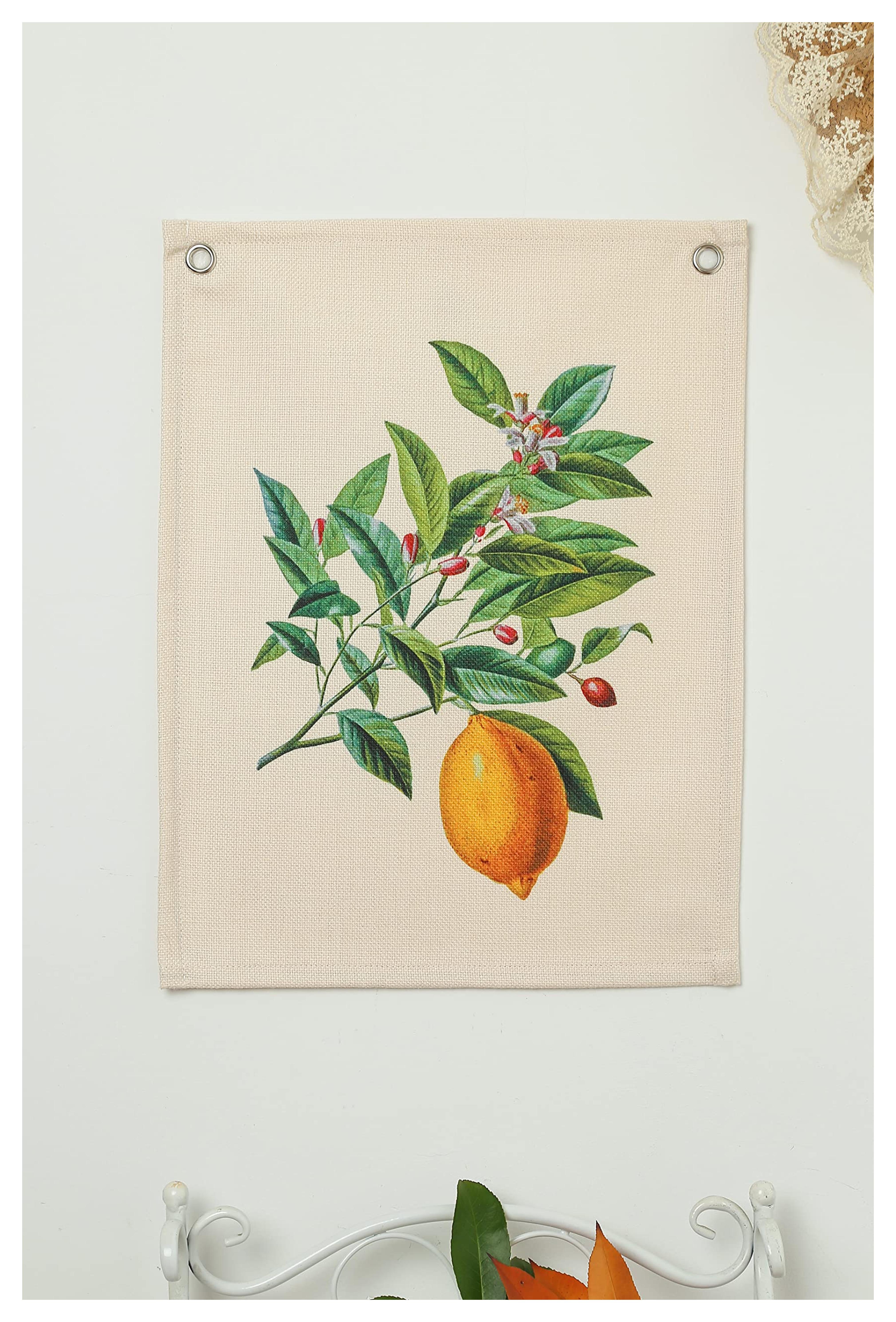 Ralxion Retro Lemon Tapestry, 12×16 Small Tapestry for Bedroom Wall Hanging Decoration, Boho Hippie Vintage Botanical Art Retro Room Decor for Home, Dorm, Office, Bathroom, for Teen Girls Women