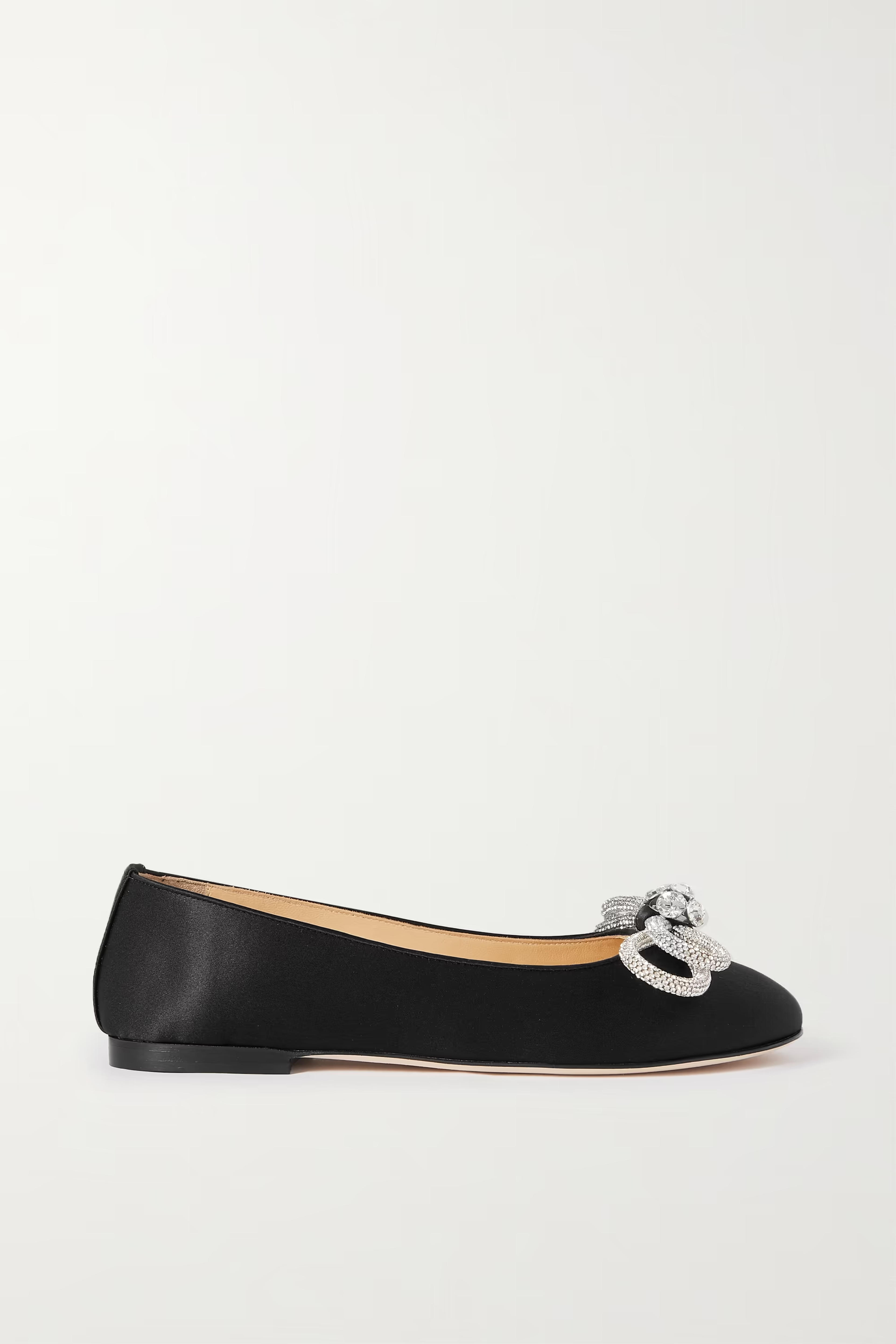 Double Bow Glitter Ballerinas aus Satin mit Kristallen | NET-A-PORTER