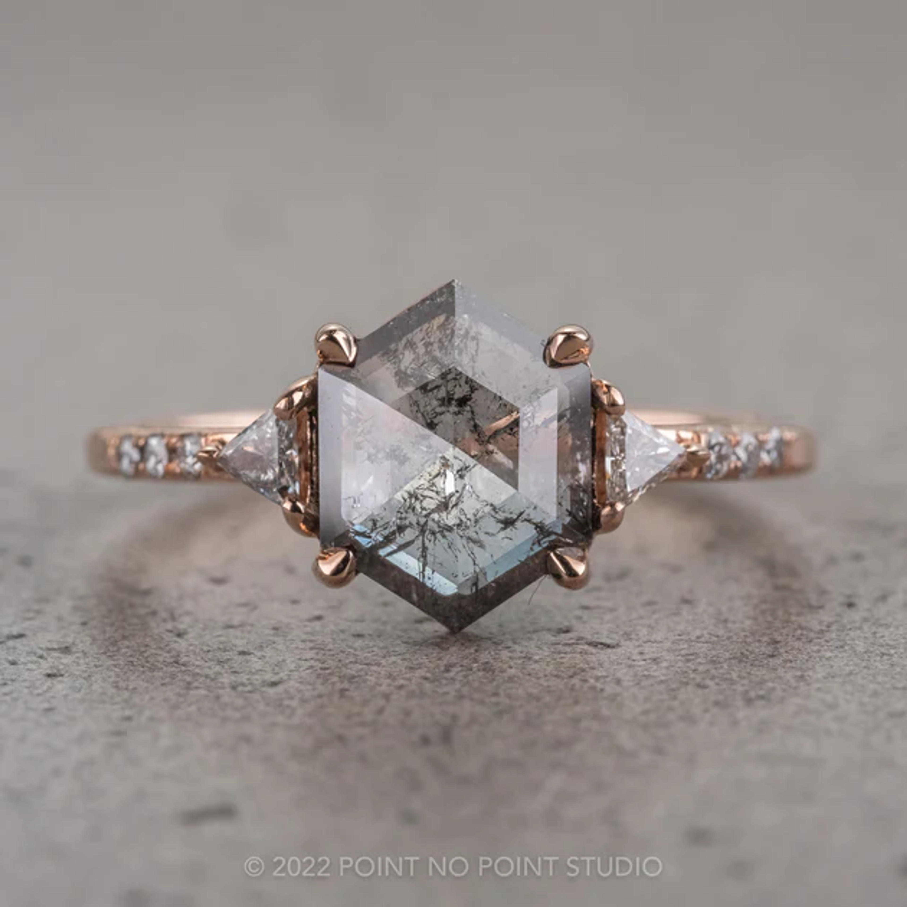 1.55ct Salt & Pepper Hexagon Diamond Engagement Ring, Eliza Setting, 14K Rose Gold