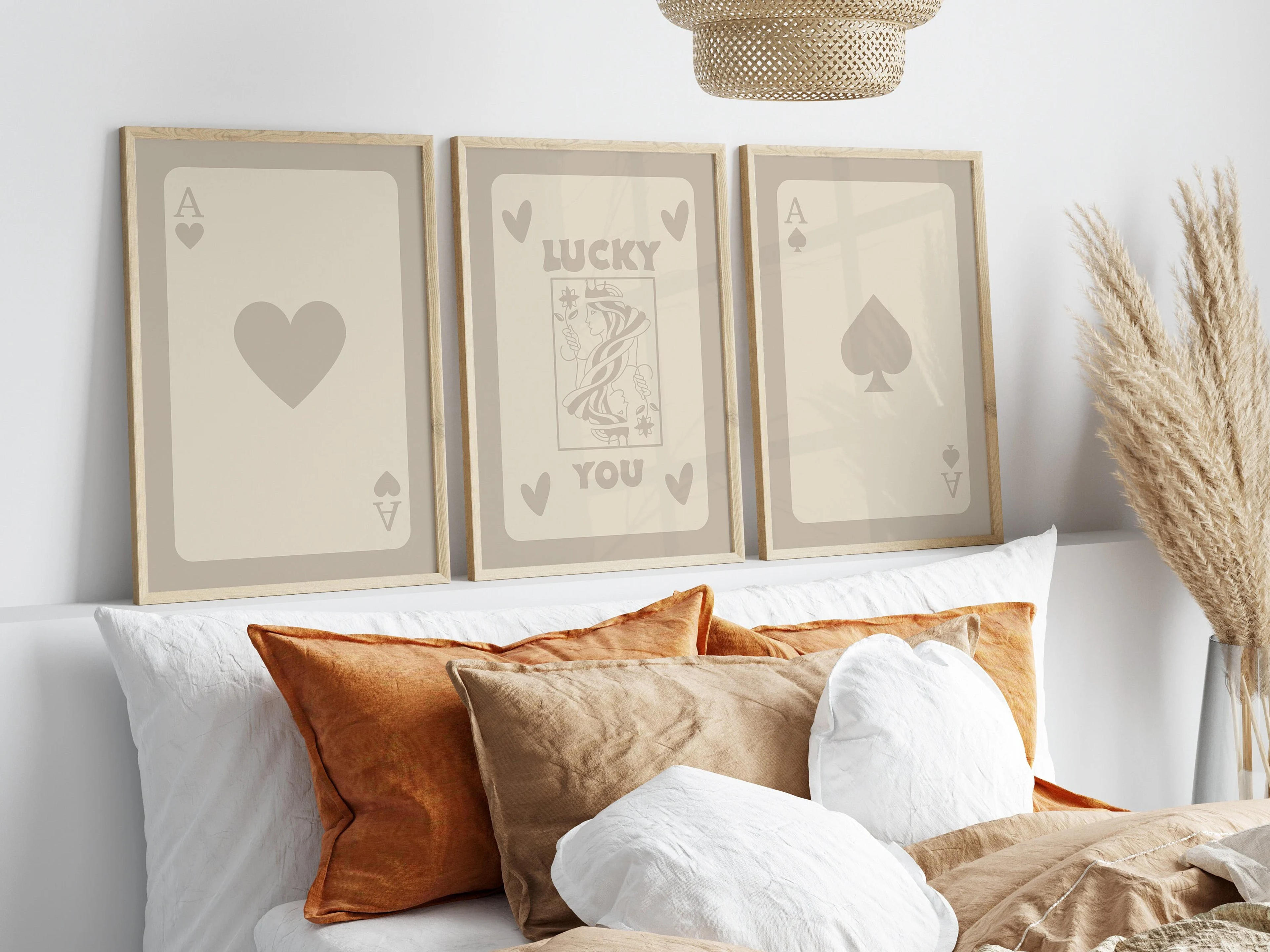 Neutral Trendy Retro Wall Art Set of 3 Neutral Lucky You Wall