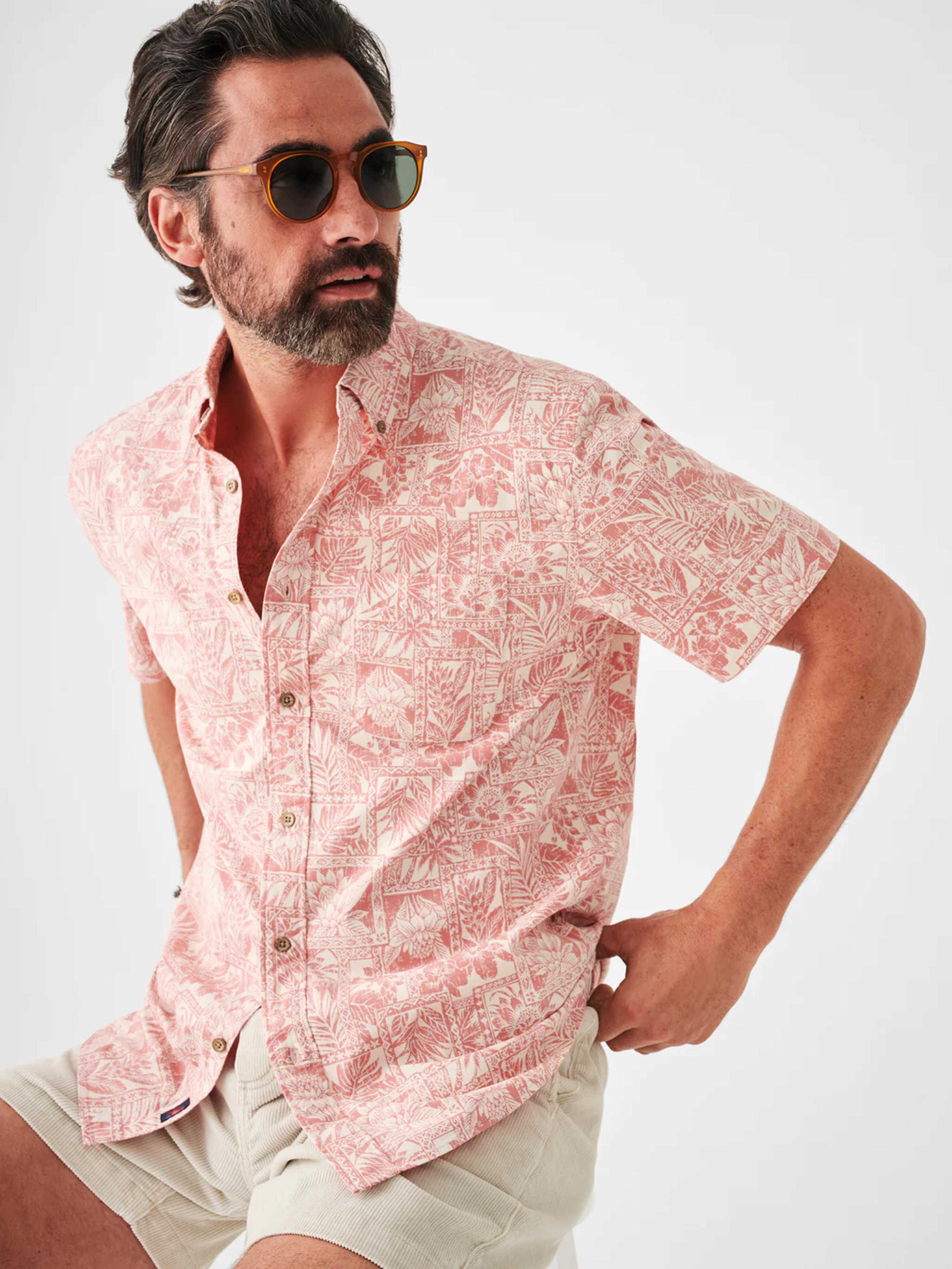 Faherty - Short-Sleeve Stretch Playa Shirt (Coral Tile Print)