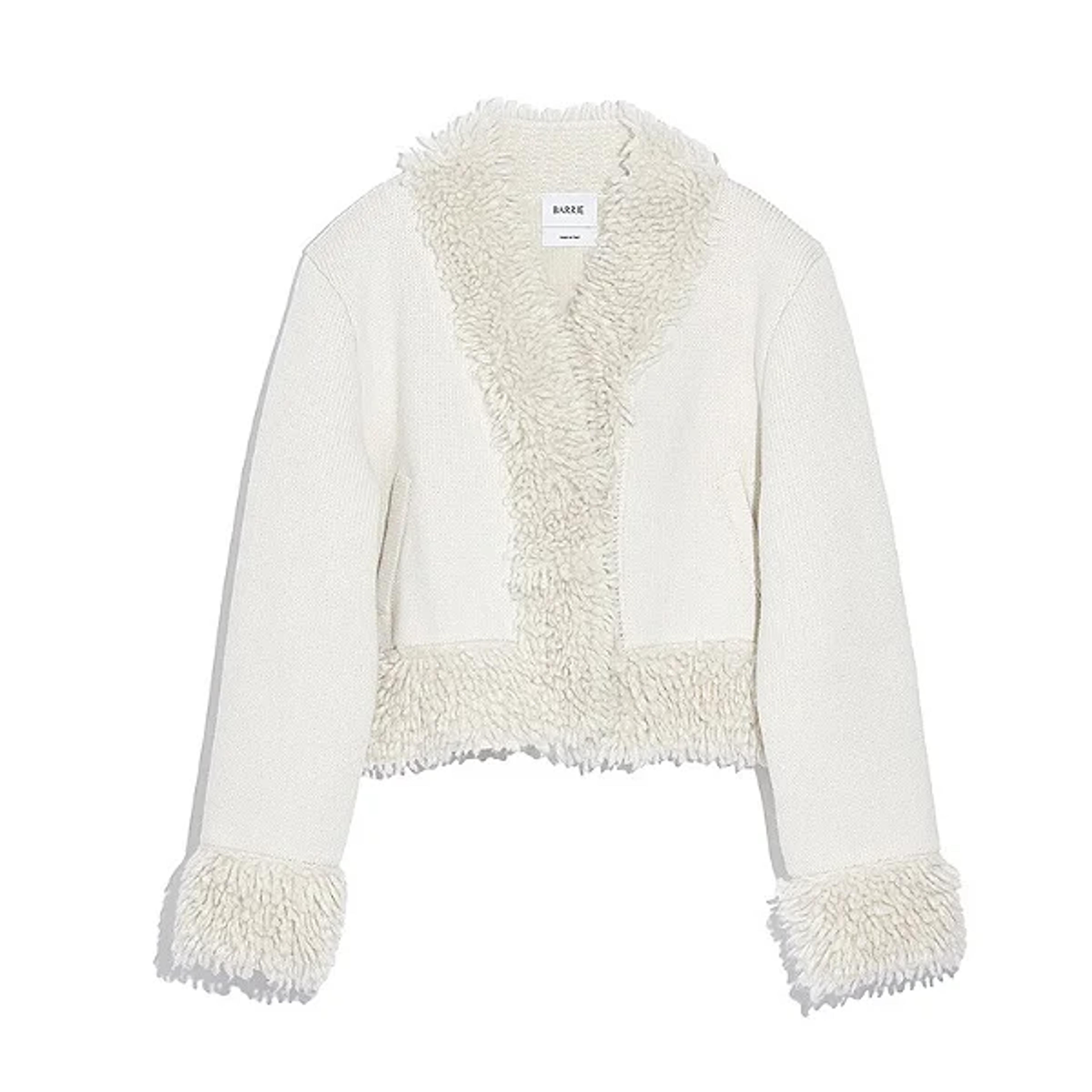 Shearling jacket in cashmere and alpaca Gesso / Teddy Blanc - BARRIE - Luxury Cashmere Specialist - Official Website