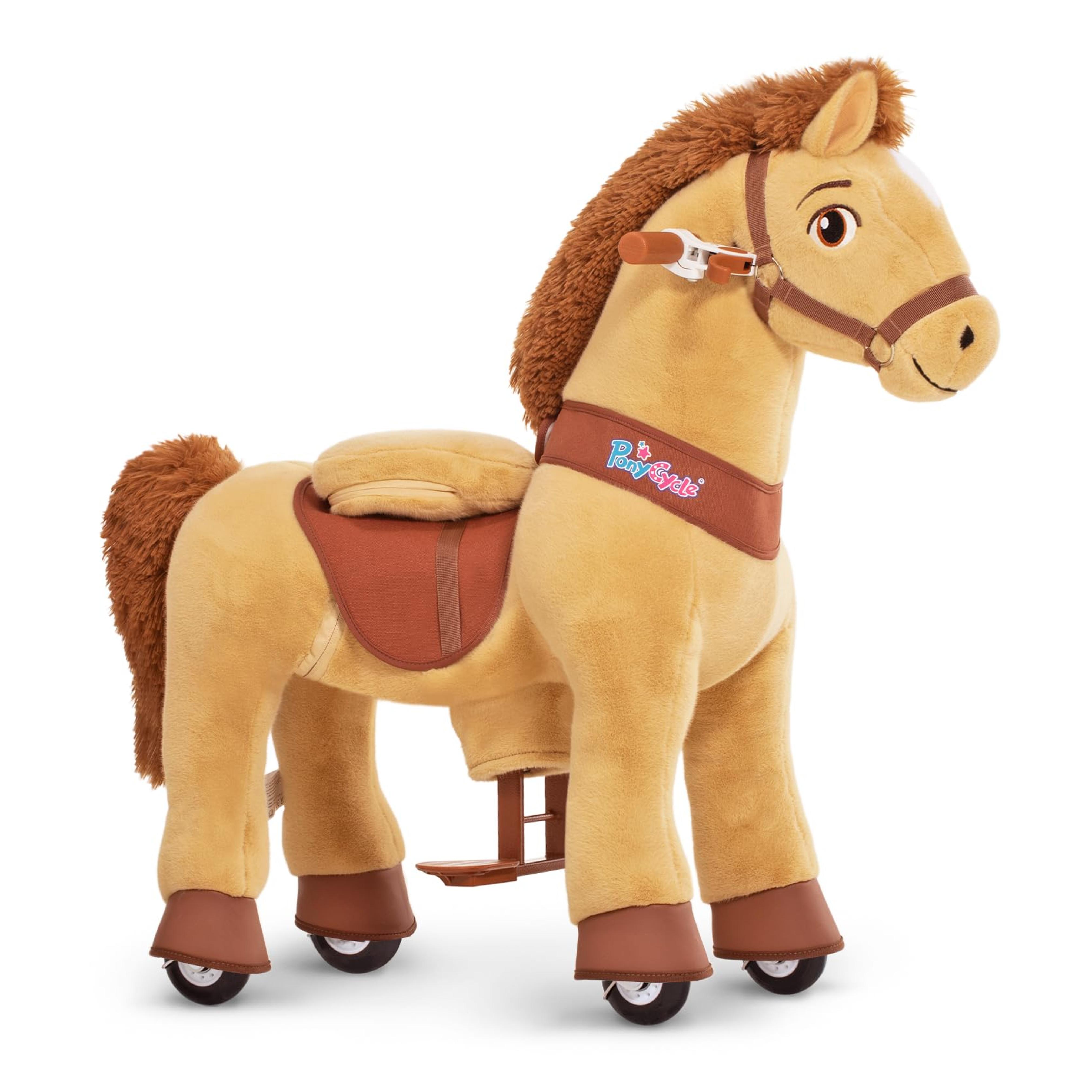 PonyCycle Authentic Kids Ride on Horse Ride on Toys with Brake (30" Height/Size 3 for Age 3-5/ Light Brown) Boys and Girls Gifts Premium Plush Pony Animal Toys with Wheels E336