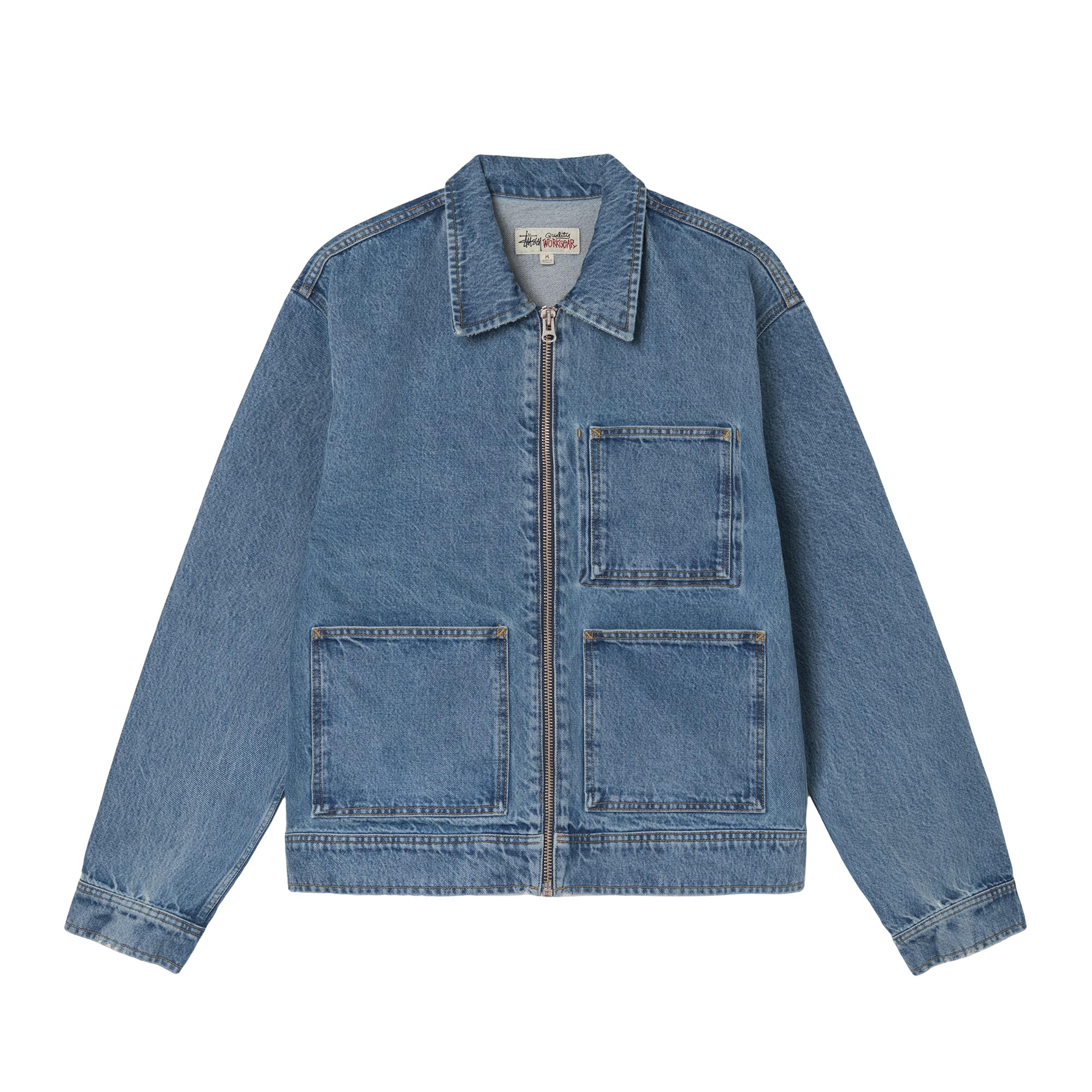 DENIM ZIP WORK JACKET - Washed Blue / L