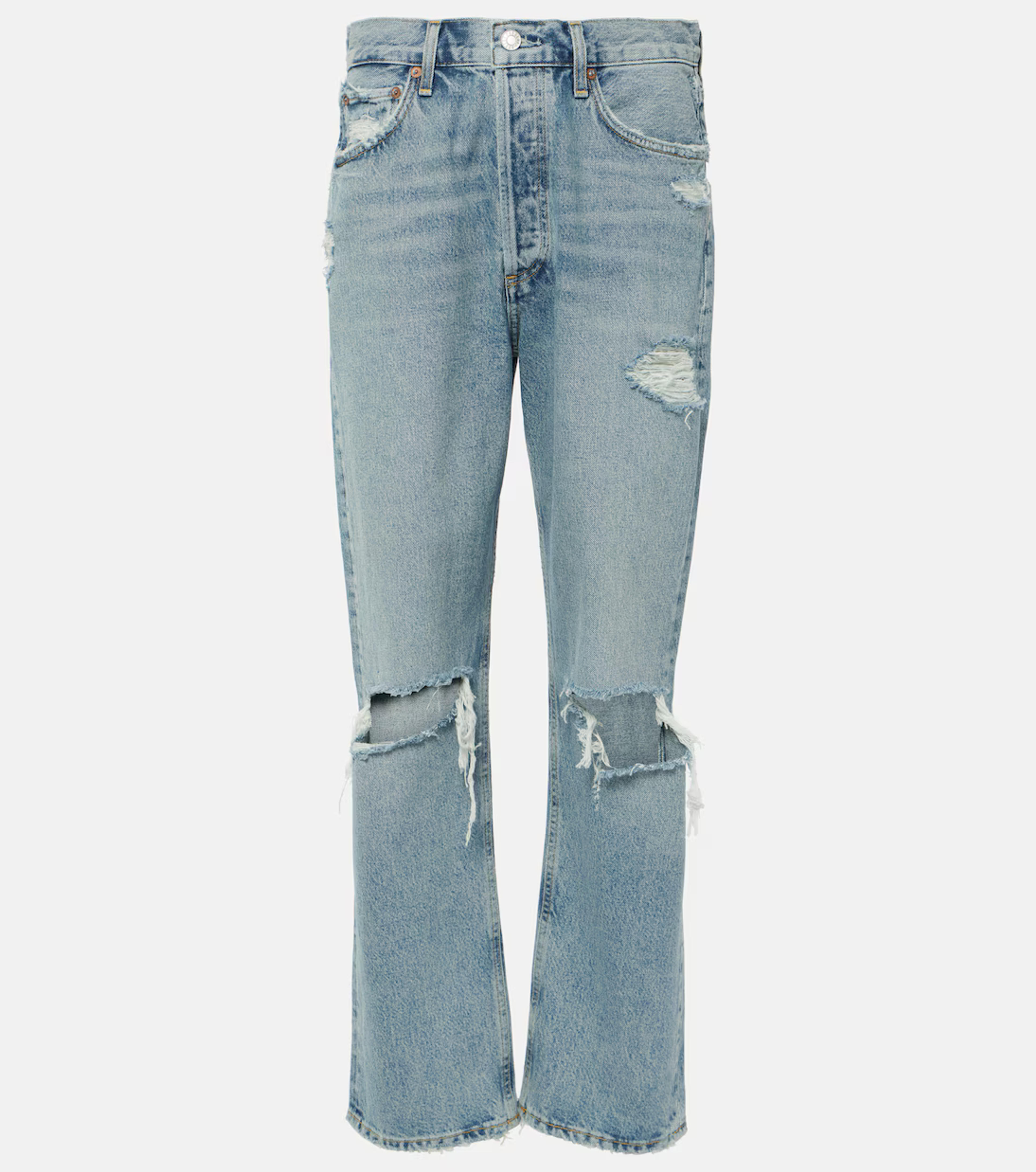 90s distressed mid-rise straight jeans in blue - Agolde | Mytheresa