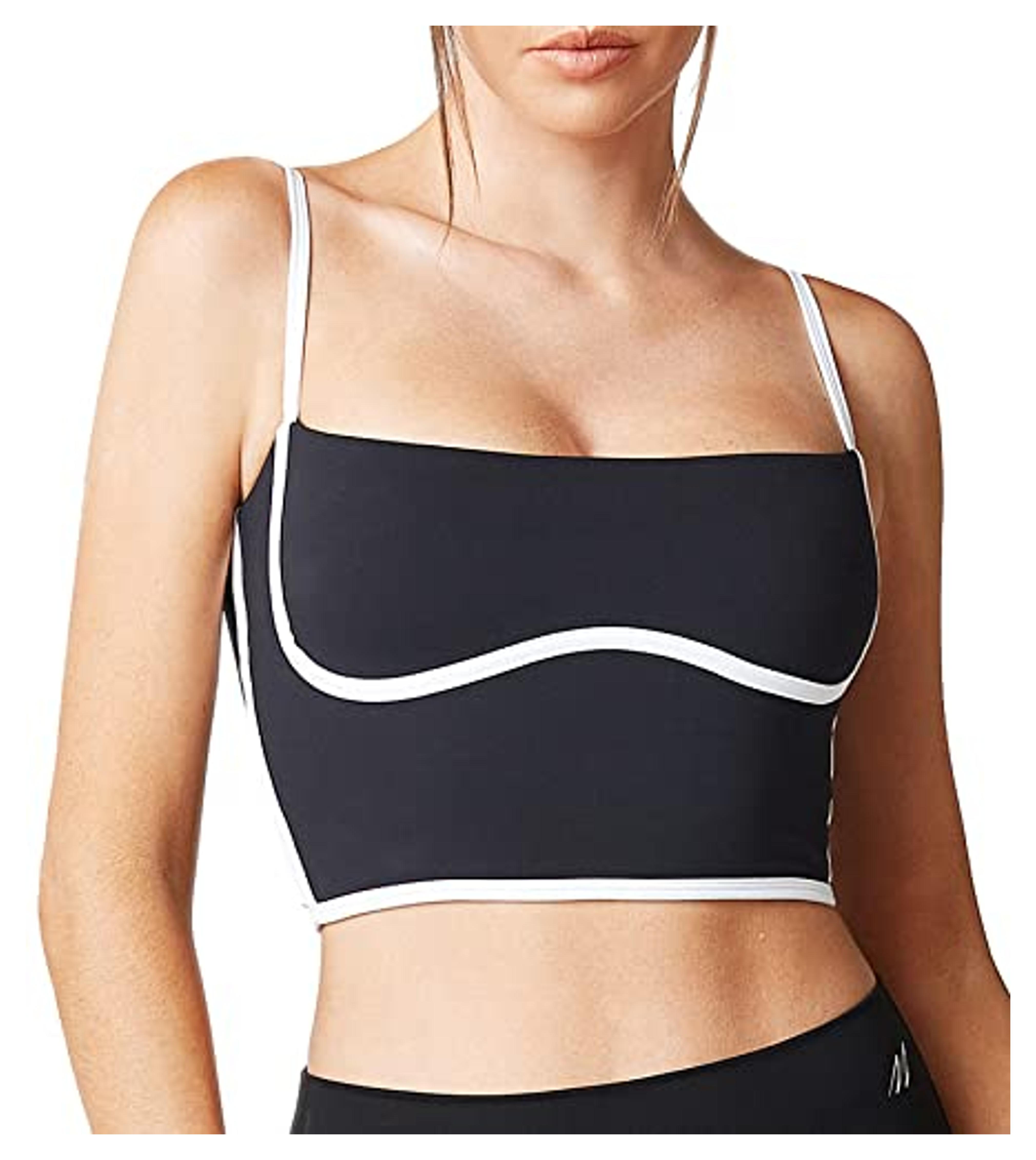 Move With You Sleeveless Spaghetti Strap Padded Sports Bra Tank Tops Square Neck Double Layer Workout Fitness Basic Crop Tops