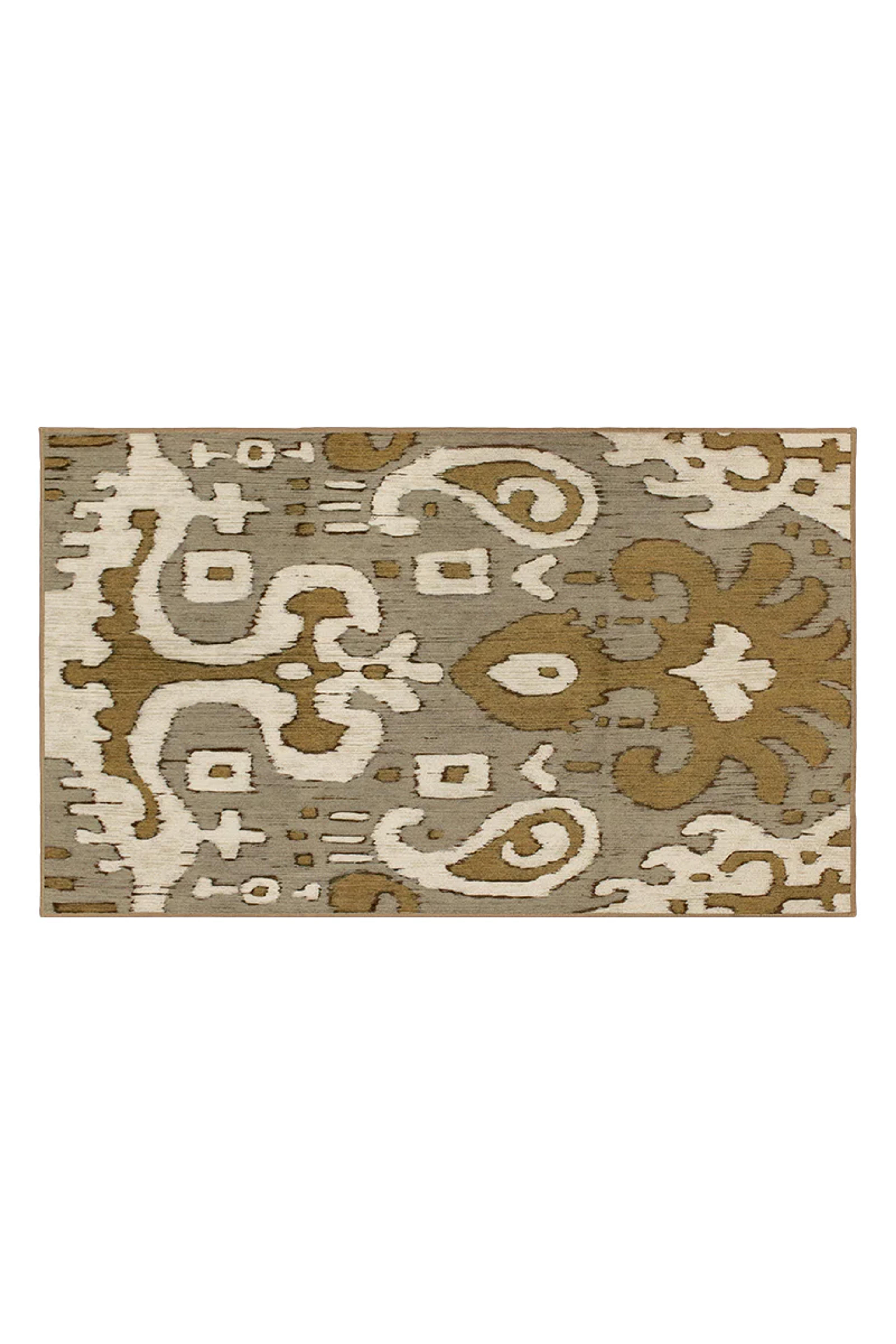 Ochre Ikat Grey Gold Washable Rug - 3'x5'