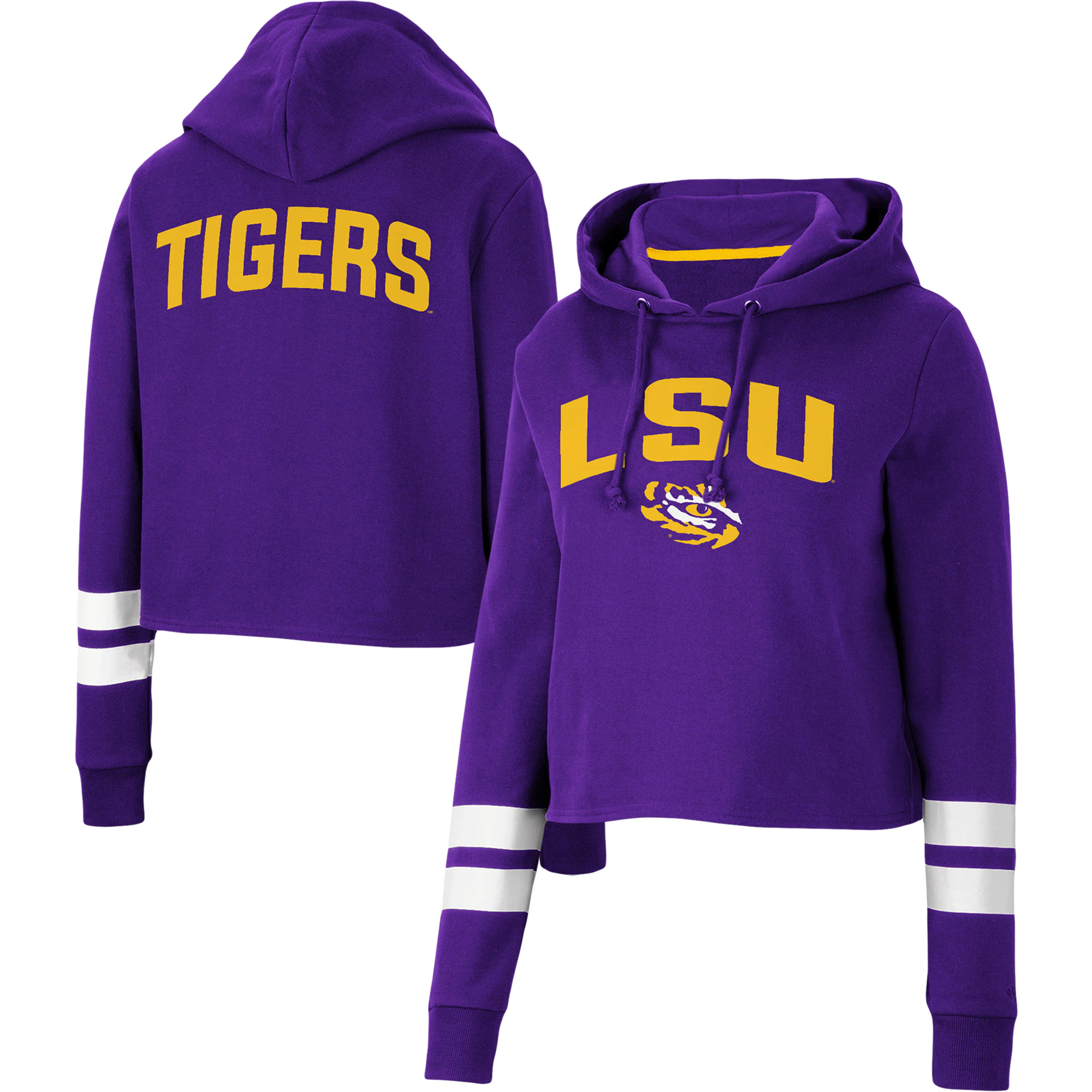 LSU Tigers Colosseum Women's Throwback Stripe Cropped Pullover Hoodie - Purple