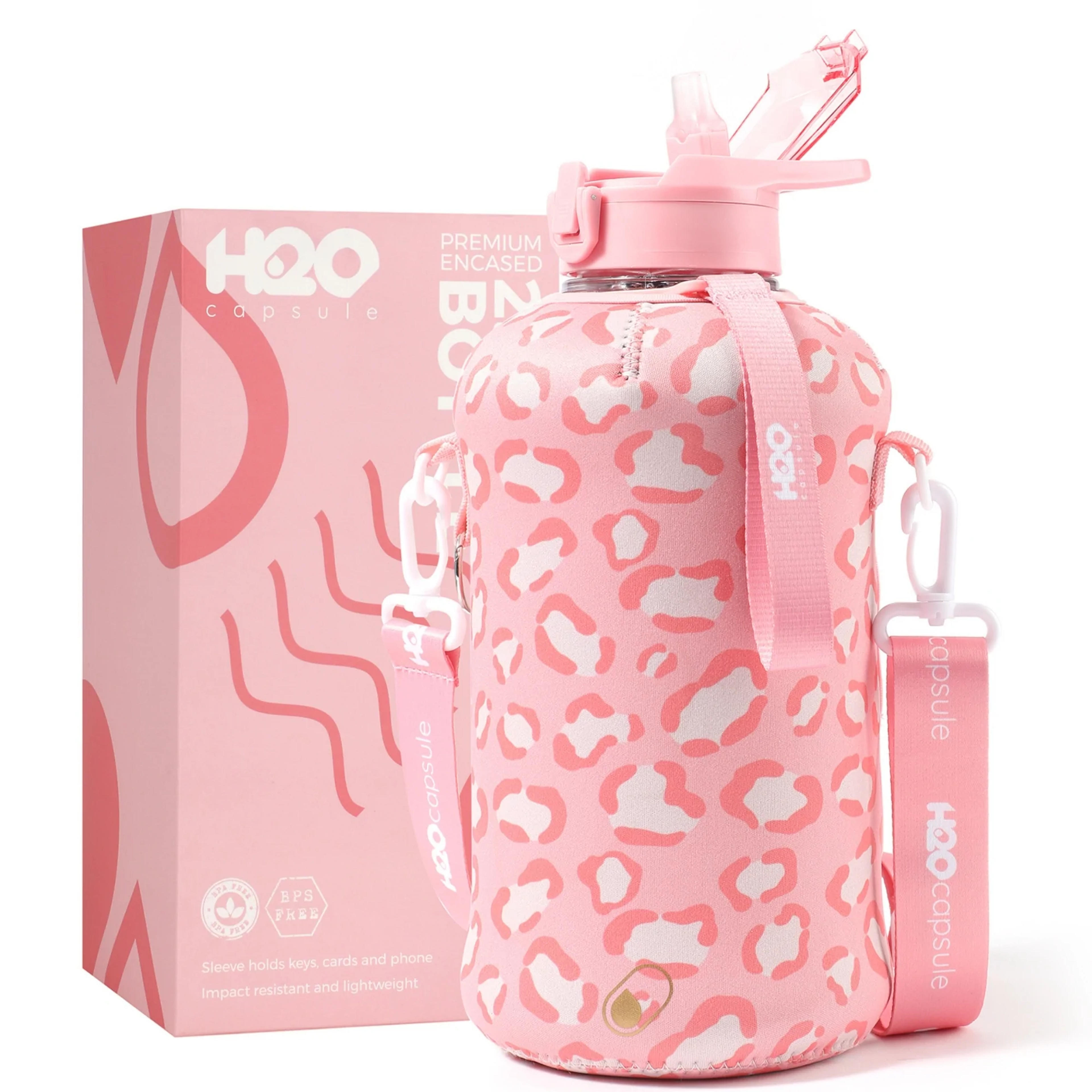 Pink Leopard – 2.2L Half Gallon Water Bottle With Storage Sleeve – H2O Capsule