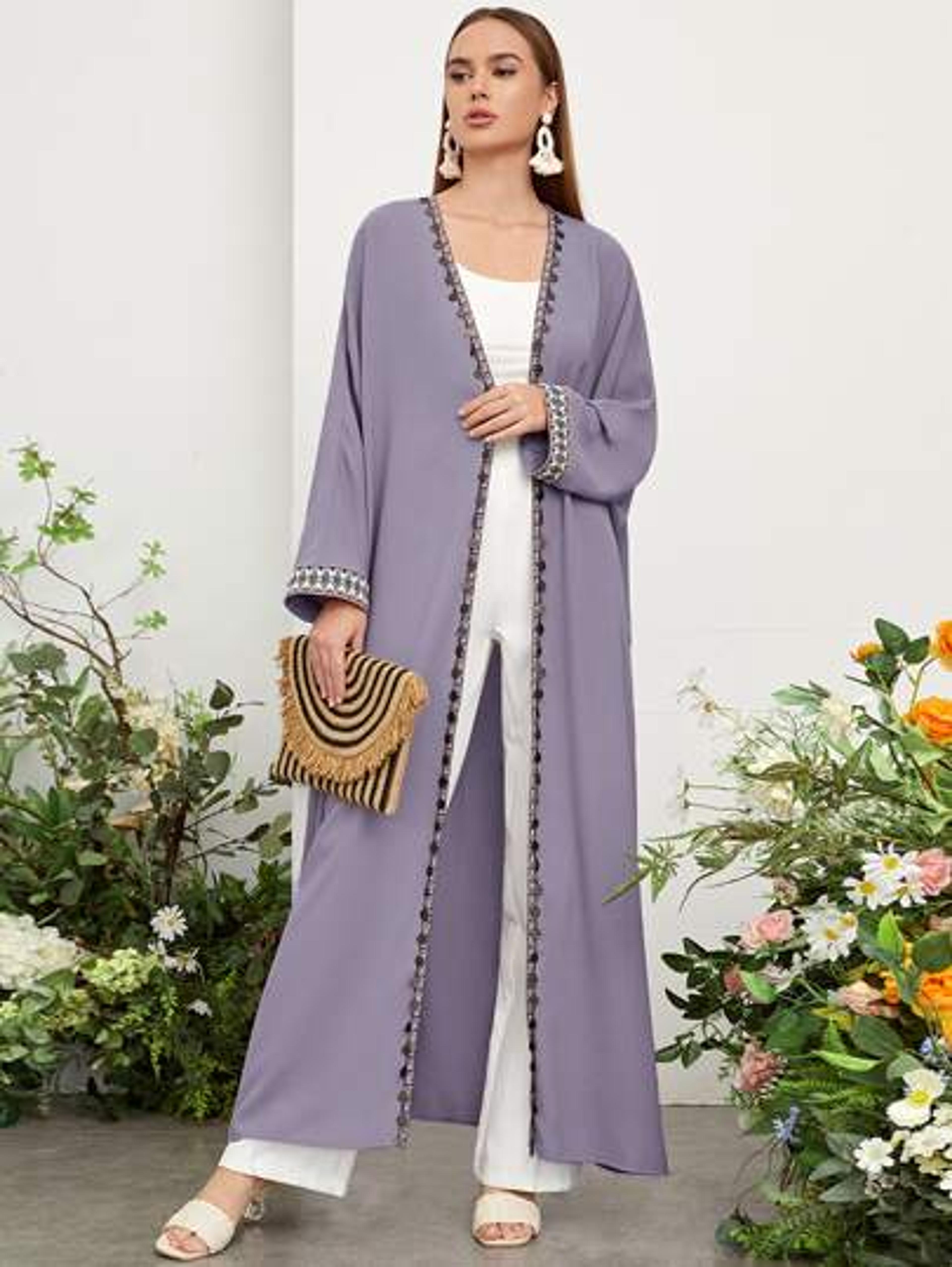 SHEIN Open Front Contrast Trim Abaya | SHEIN USA