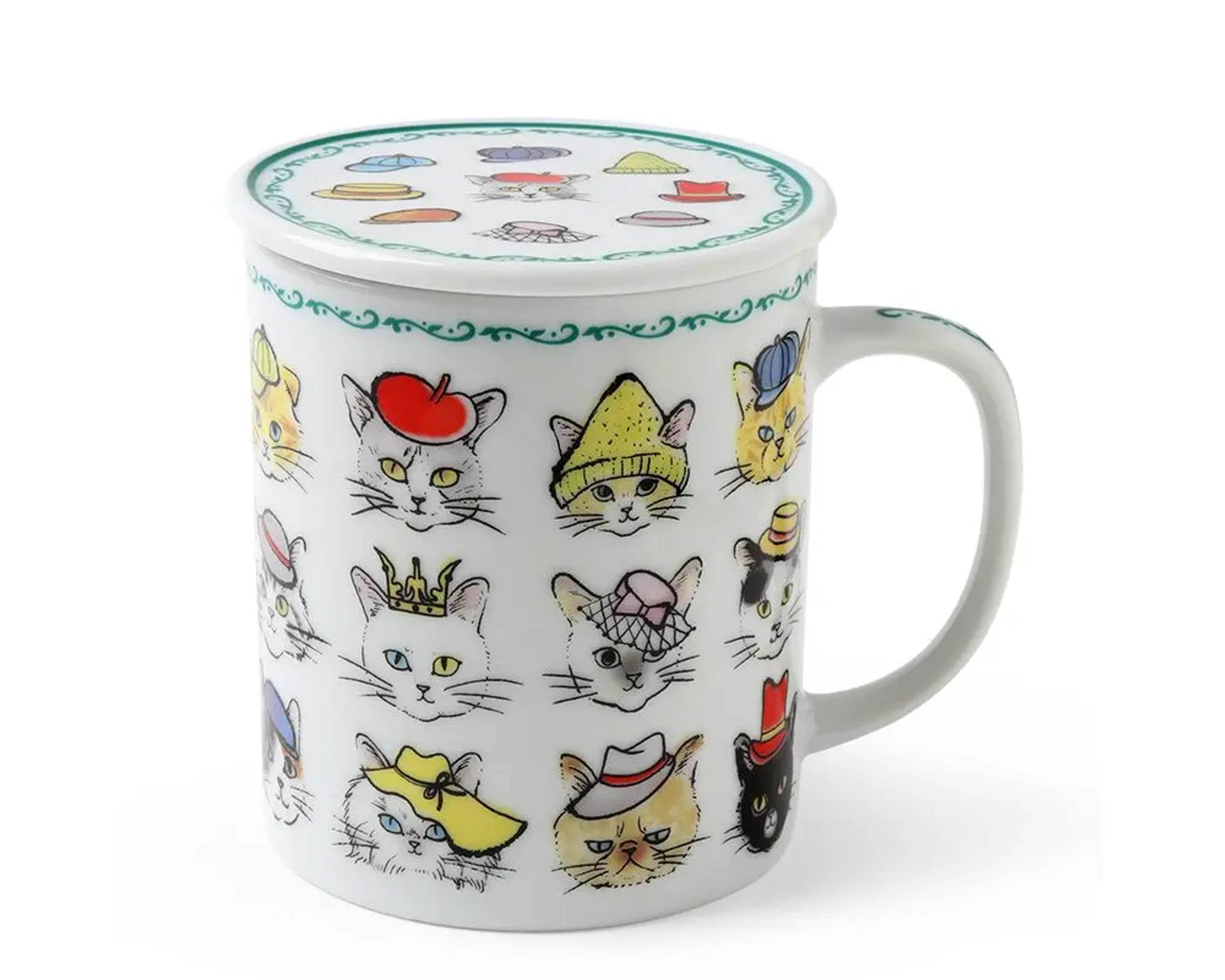 Cats in Hats Mug with Lid by Jewel Japan available at Miya.