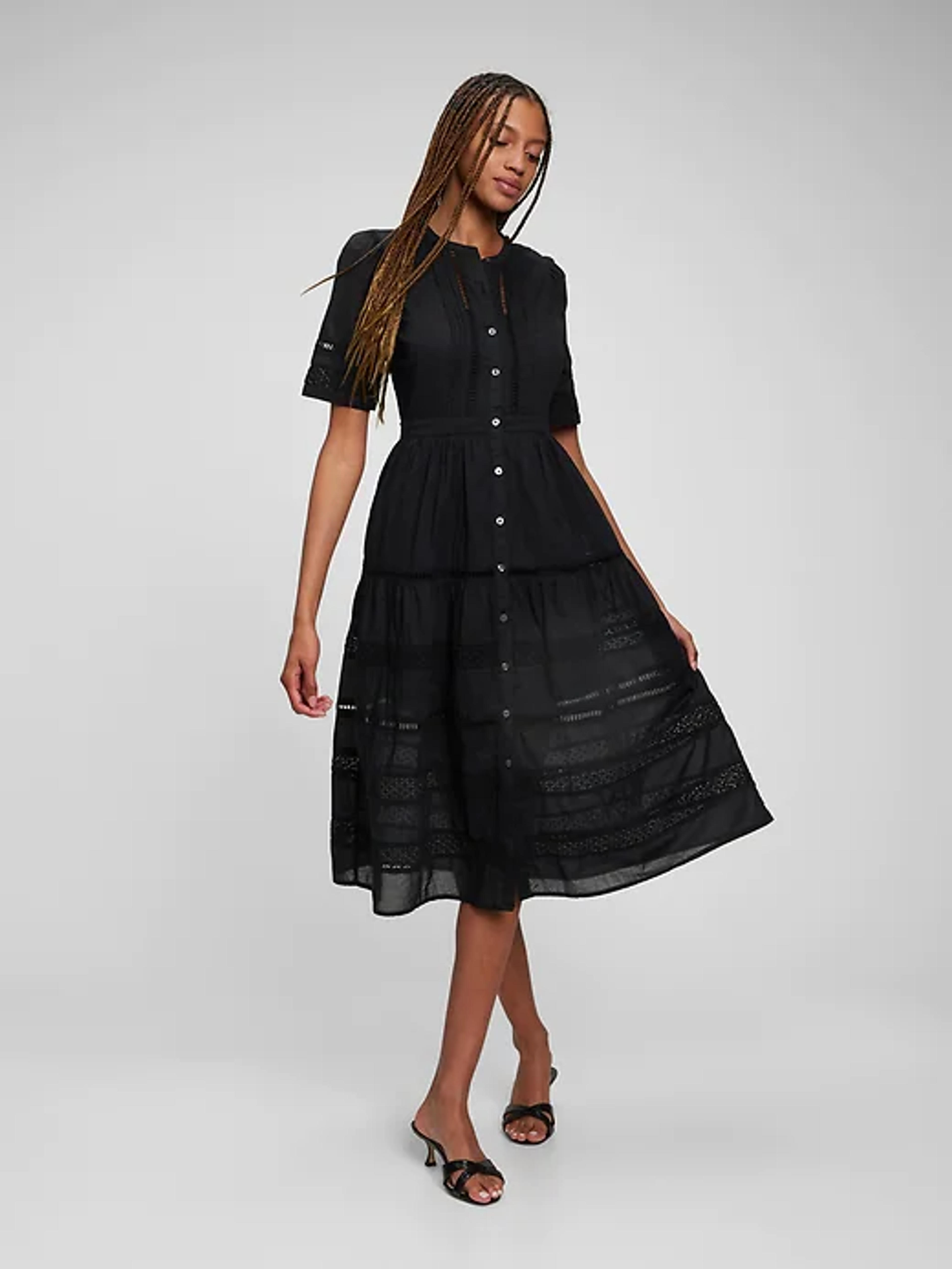 Lace Button-Front Midi Dress