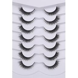 Pooplunch False Eyelashes Extension Look Cat Eye Natural Lashes 8D Volume Fluffy Wispy Short Faux Mink Lashes 7 Pairs Pack Delicate|3-12MM