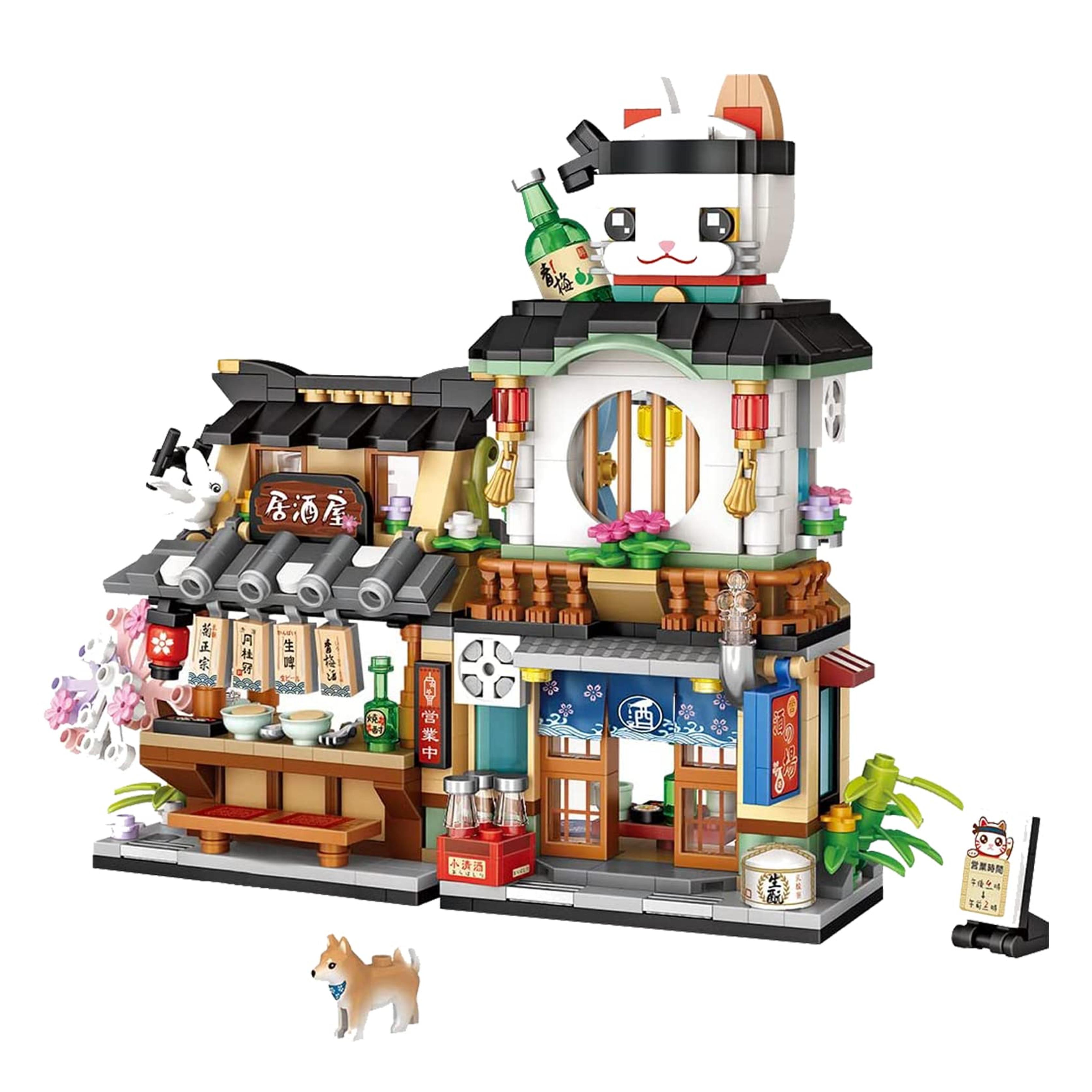 QLT Japanese Street View Izakaya Shop Mini Building Blocks, MOC Creative Model Set, 789 PCS Simulation Architecture Construction Toy (Not Compatible with Japanese Blocks)