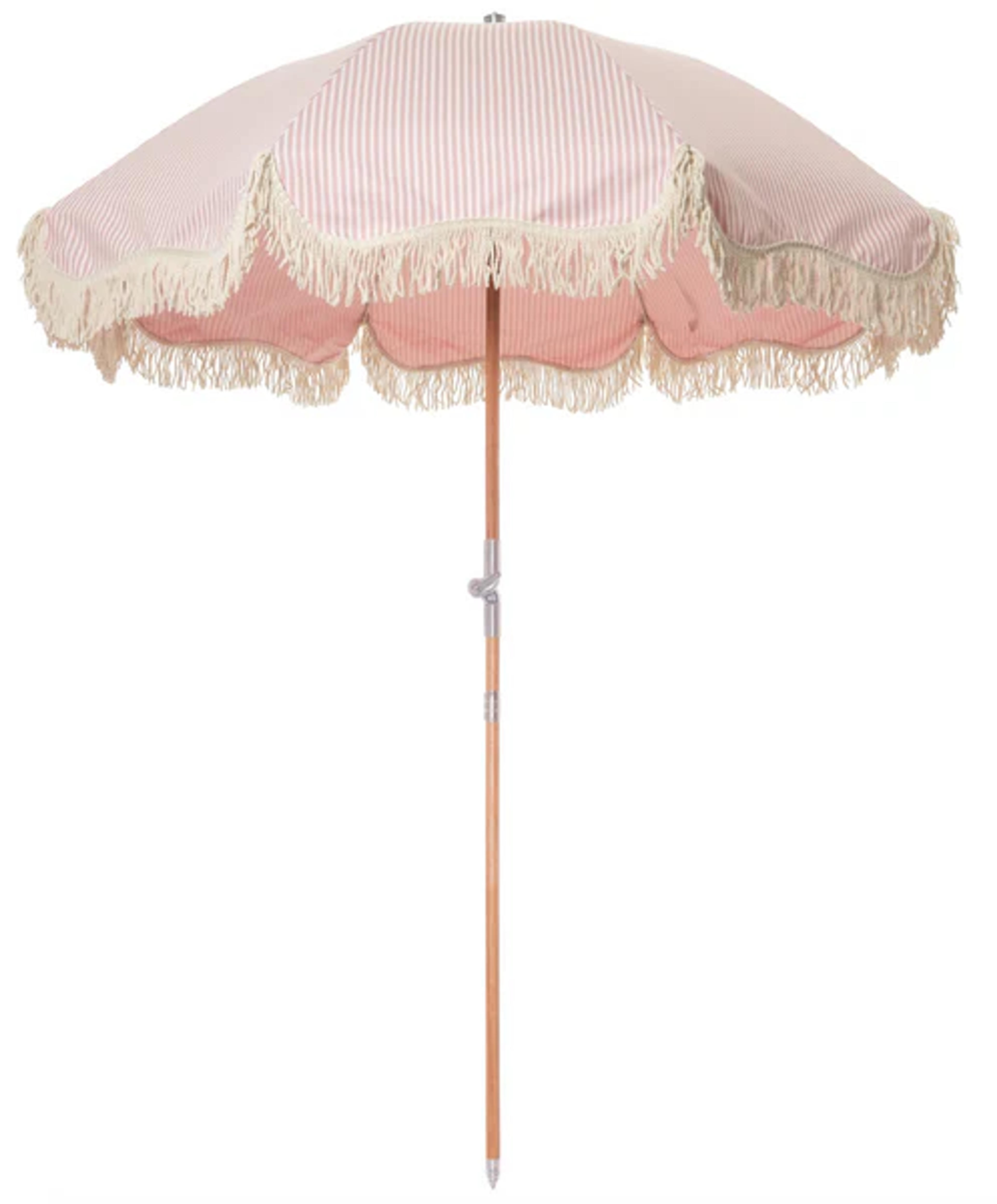 Premium Beach Umbrella with Pink and White Stripes | Business & Pleasure Co