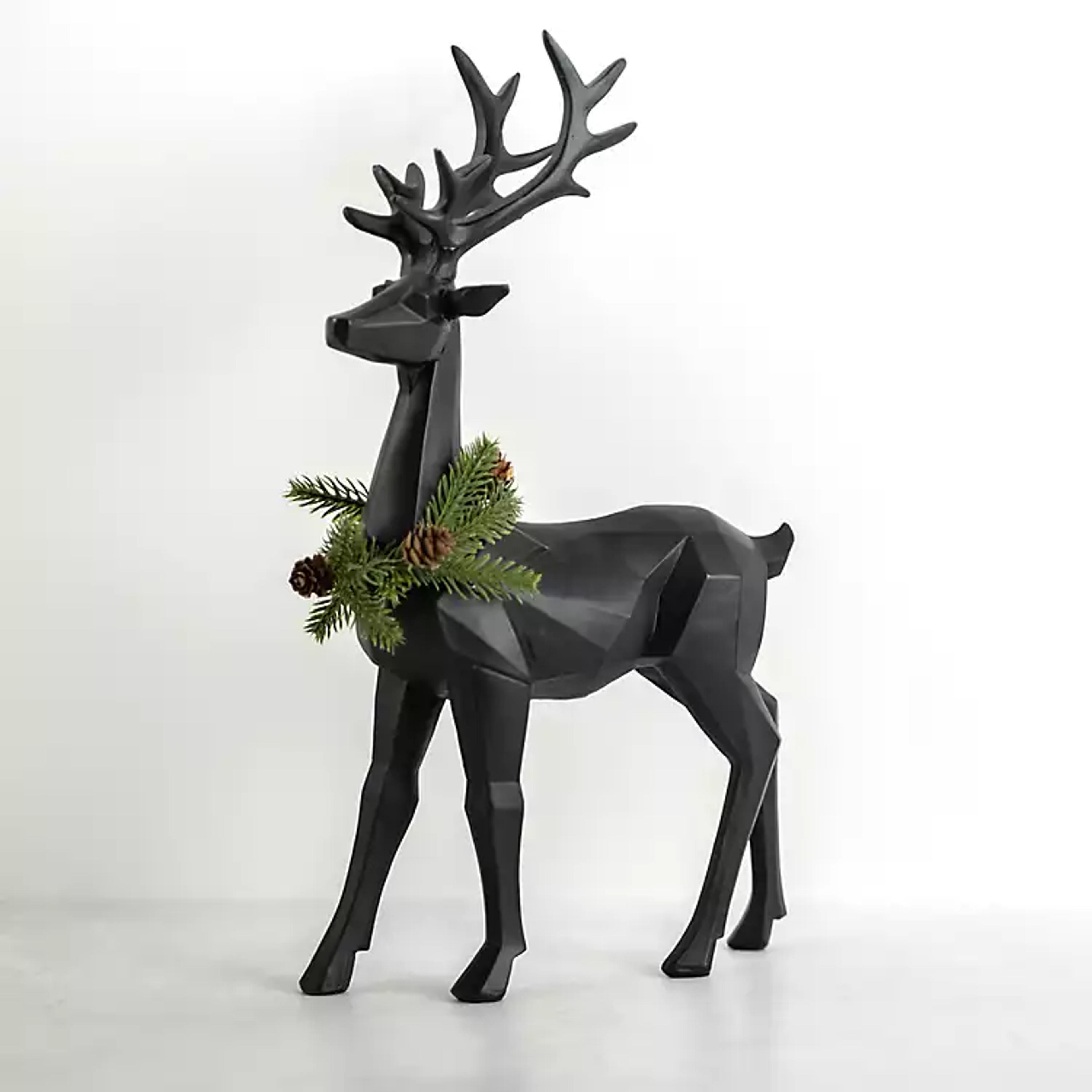 Black Geometric Standing Deer with Floral Ring | Kirklands Home