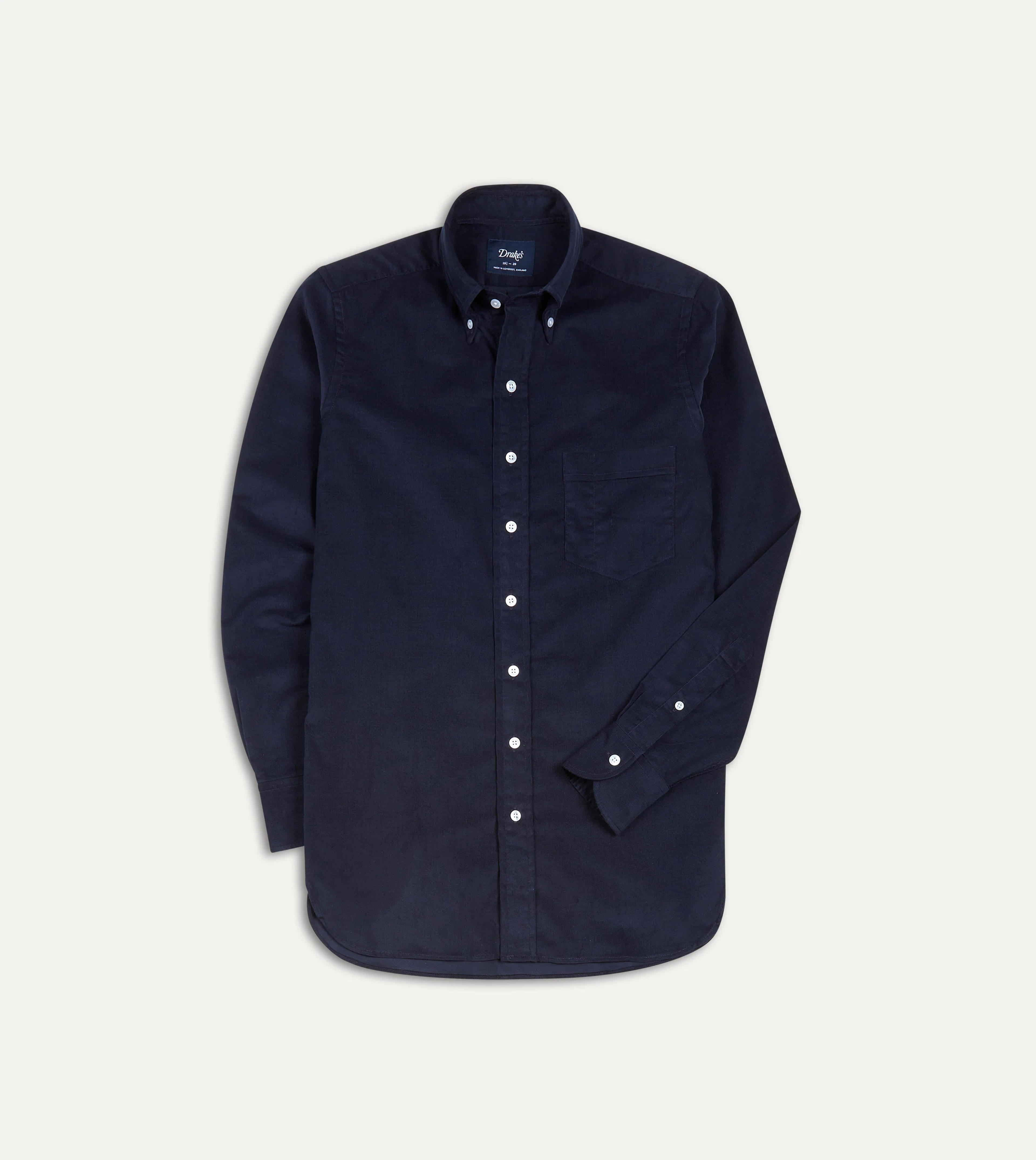 Navy Cotton Needlecord Button-Down Shirt – Drakes US