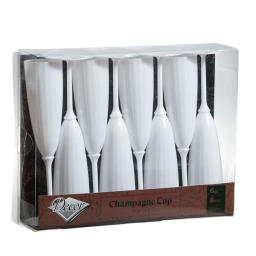 6 Oz 1-Piece White Plastic Disposable Champagne Flutes - 8 Pack - Posh Setting