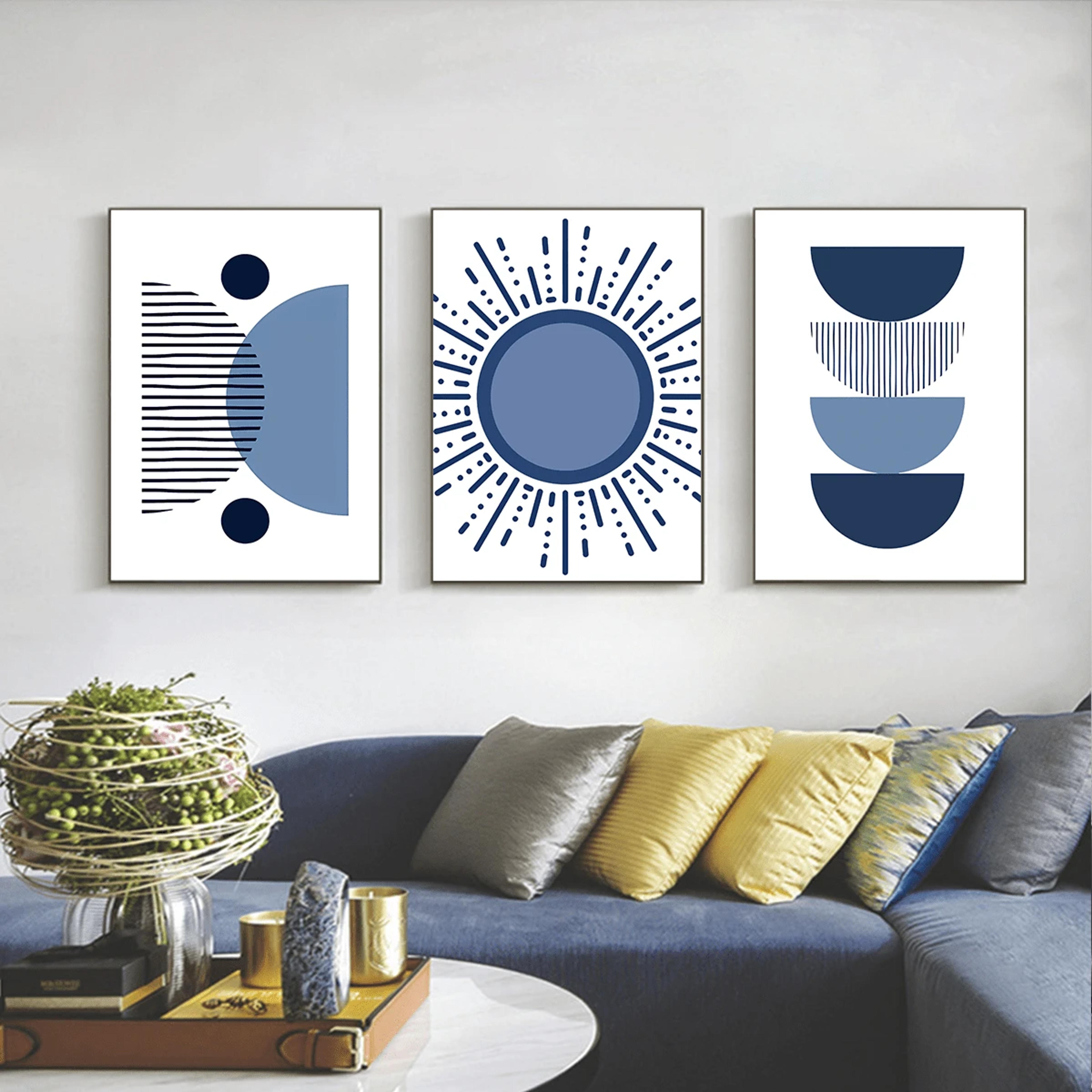 3pcs 40x60cm Blue Minimalist Decorative Painting Without Frame, Suitable For Decorating Living Room Bedroom Study Room, Wall Art, Canvas Print | SHEIN USA