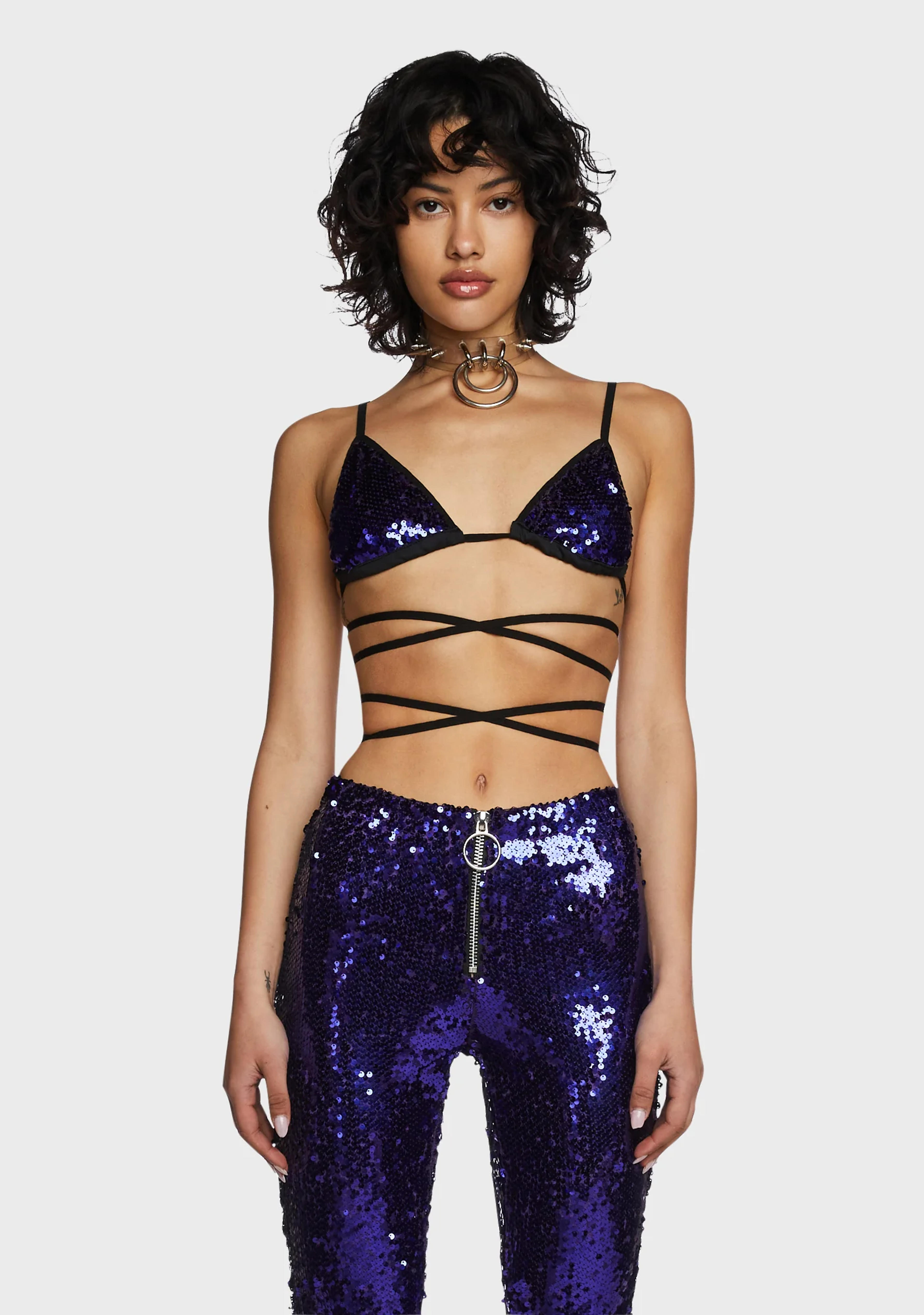 Club Exx Purple Sequin Wrap Bra Top – Dolls Kill