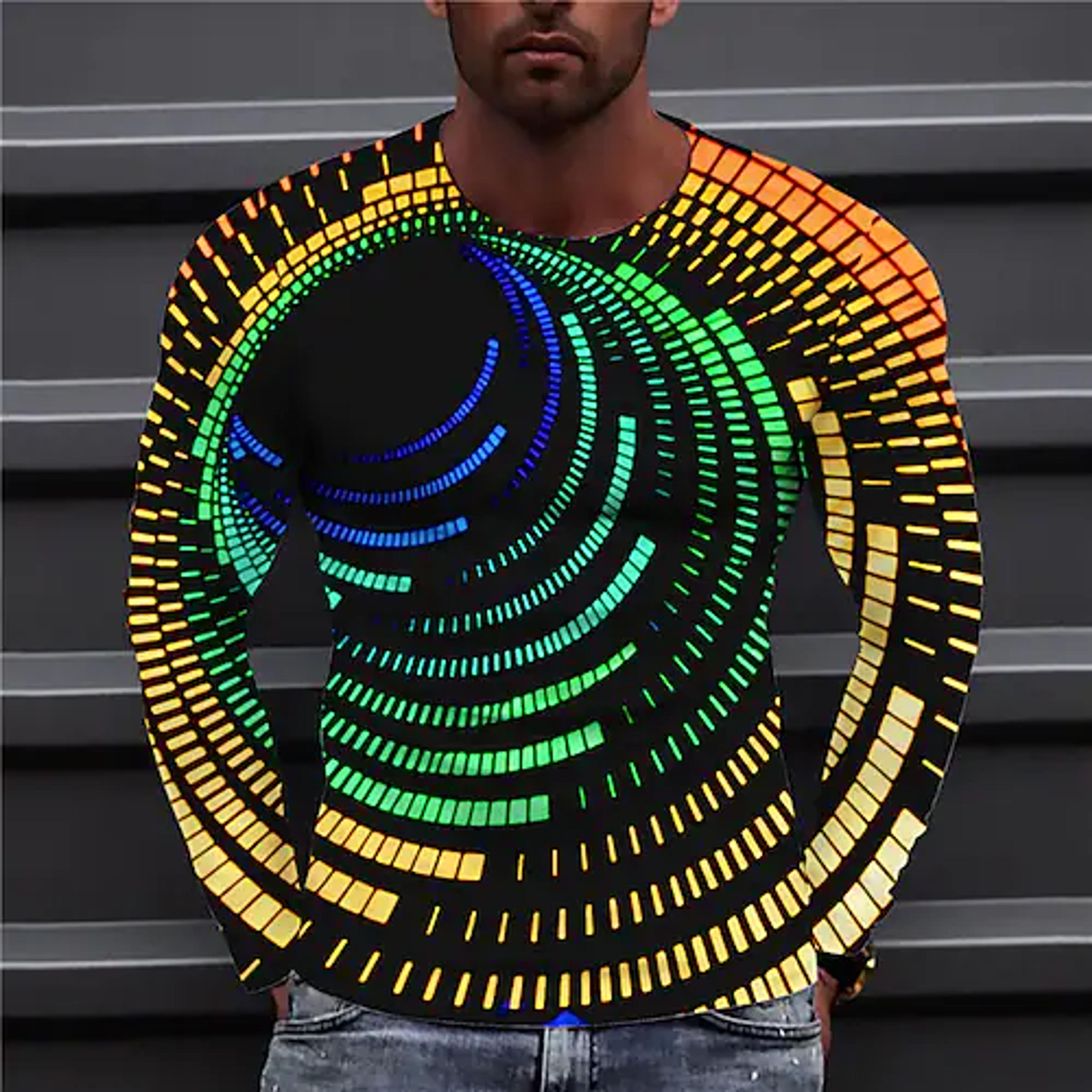 Men's T shirt Tee Graphic Prints Spiral Stripe Crew Neck Black Blue Purple Yellow Long Sleeve 3D Print Daily Holiday Print Tops Designer Casual Big and Tall 2022 - US $17.99