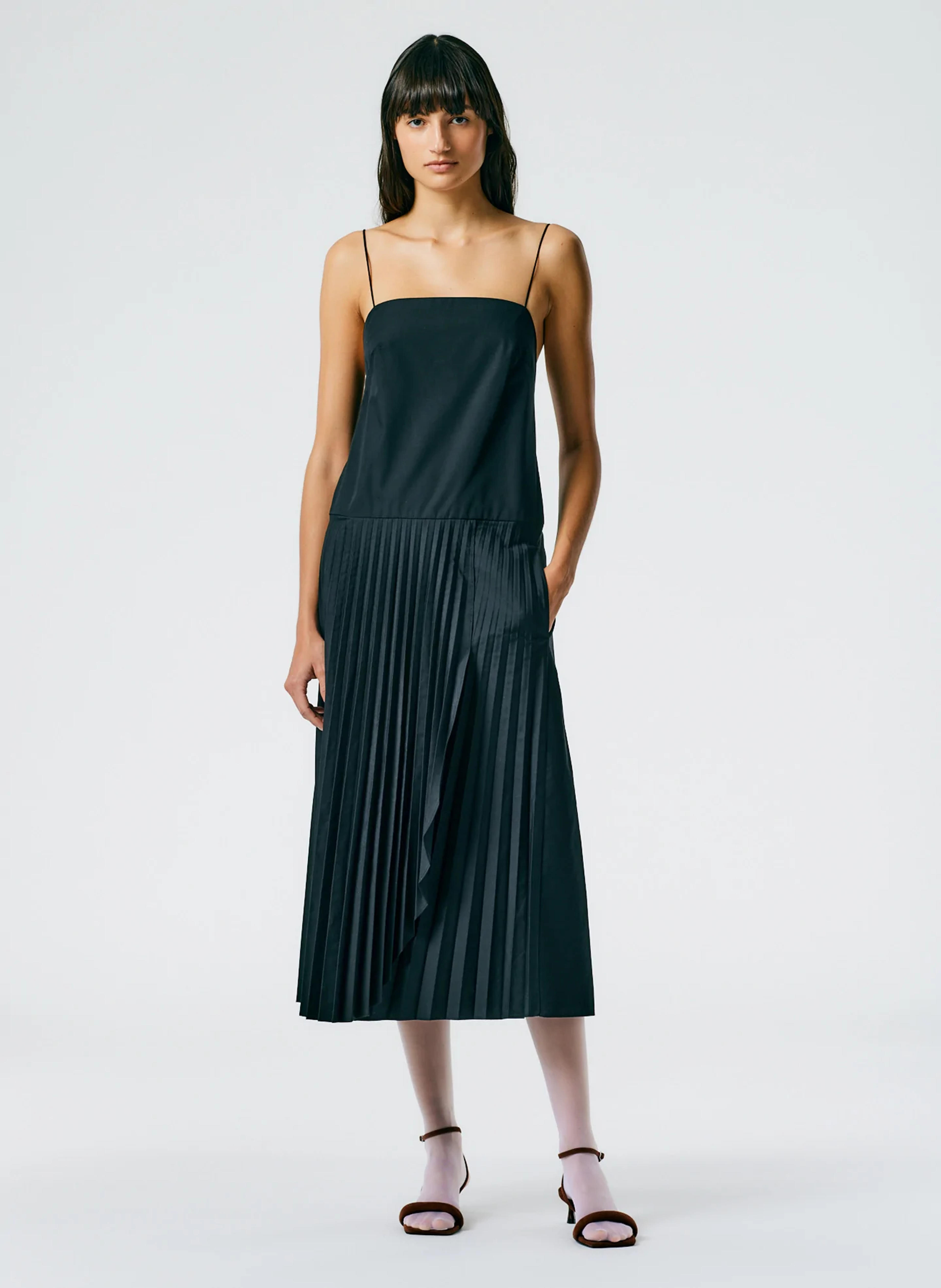 Pleated Cotton Strappy Dress - Black / 02 / F122PC1541
