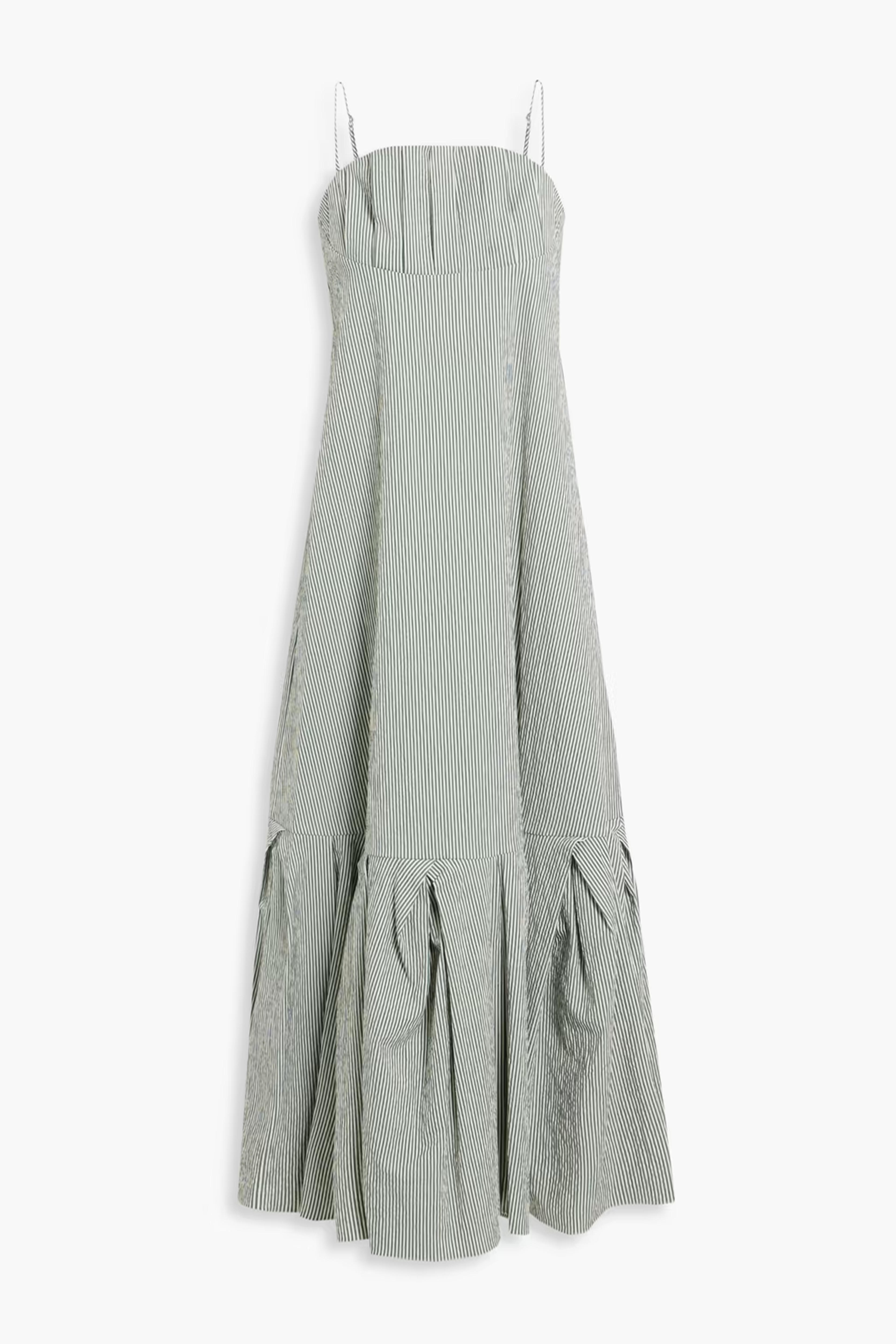 Sage green Striped cotton-blend seersucker midi dress | Sale up to 70% off | THE OUTNET | ROSIE ASSOULIN | THE OUTNET