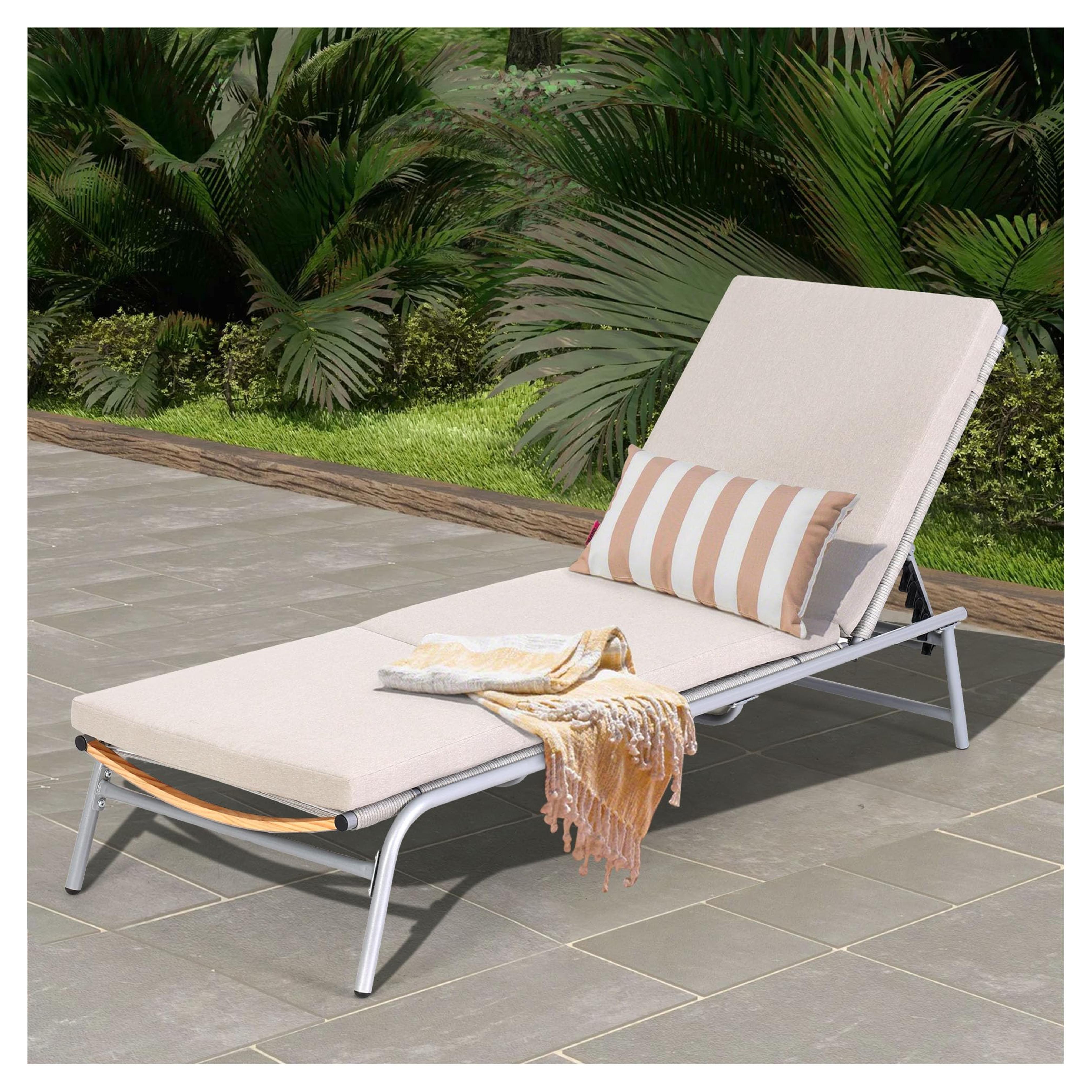 Amazon.com: RYNSTO Outdoor Chaise Lounge Chair Rope Woven, Aluminum Adjustable Lounge Chairs for Outside, Five-Position and Full Flat Outdoor Recliner All Weather for Patio, Beach, Yard, Pool (Beige) : Patio, Lawn & Garden