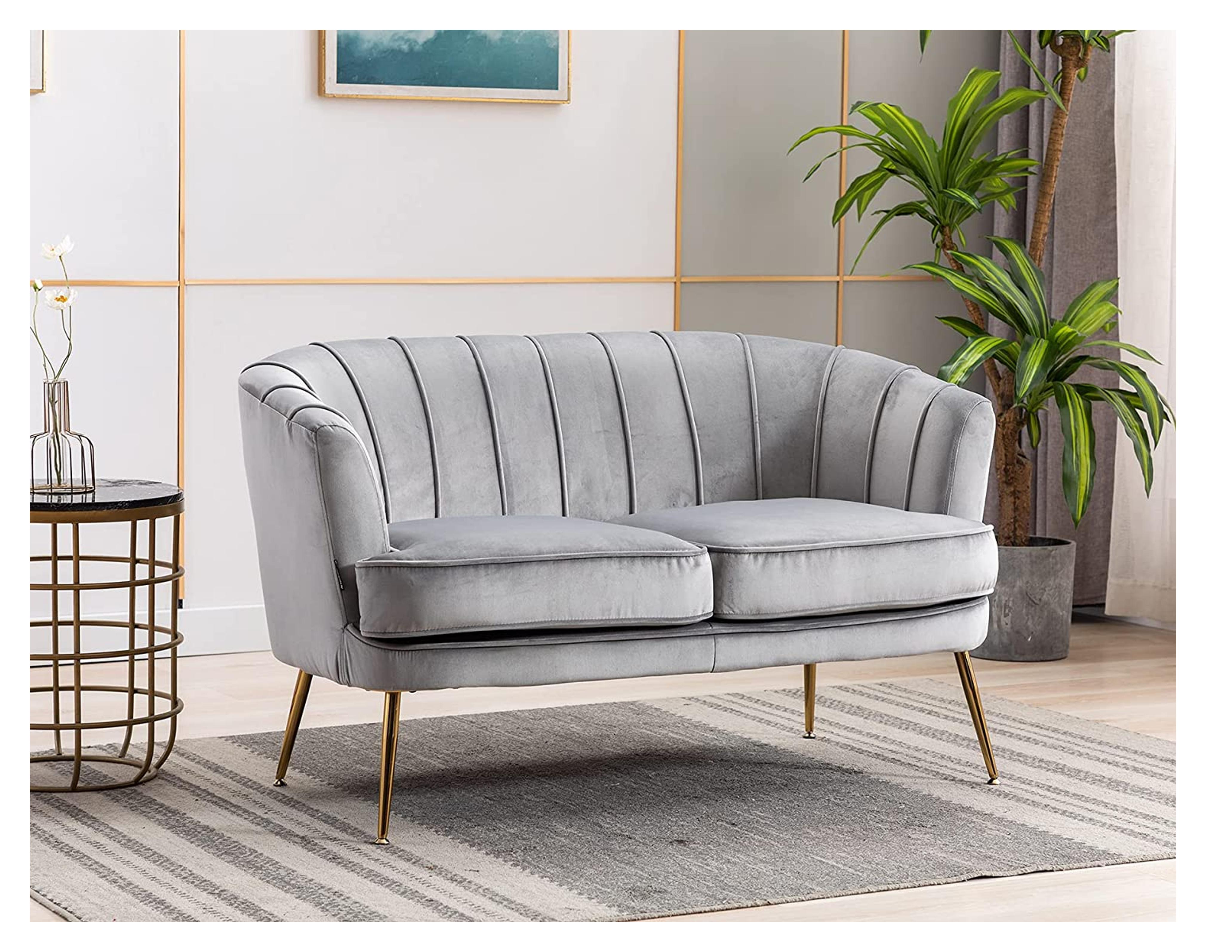 Amazon.com: Artechworks Contemporary Velvet Loveseat Chair with Gold-Finished Metal Legs, 2-Seat Sofa for Living Room, Bedroom, Home Office, Grey : Home & Kitchen