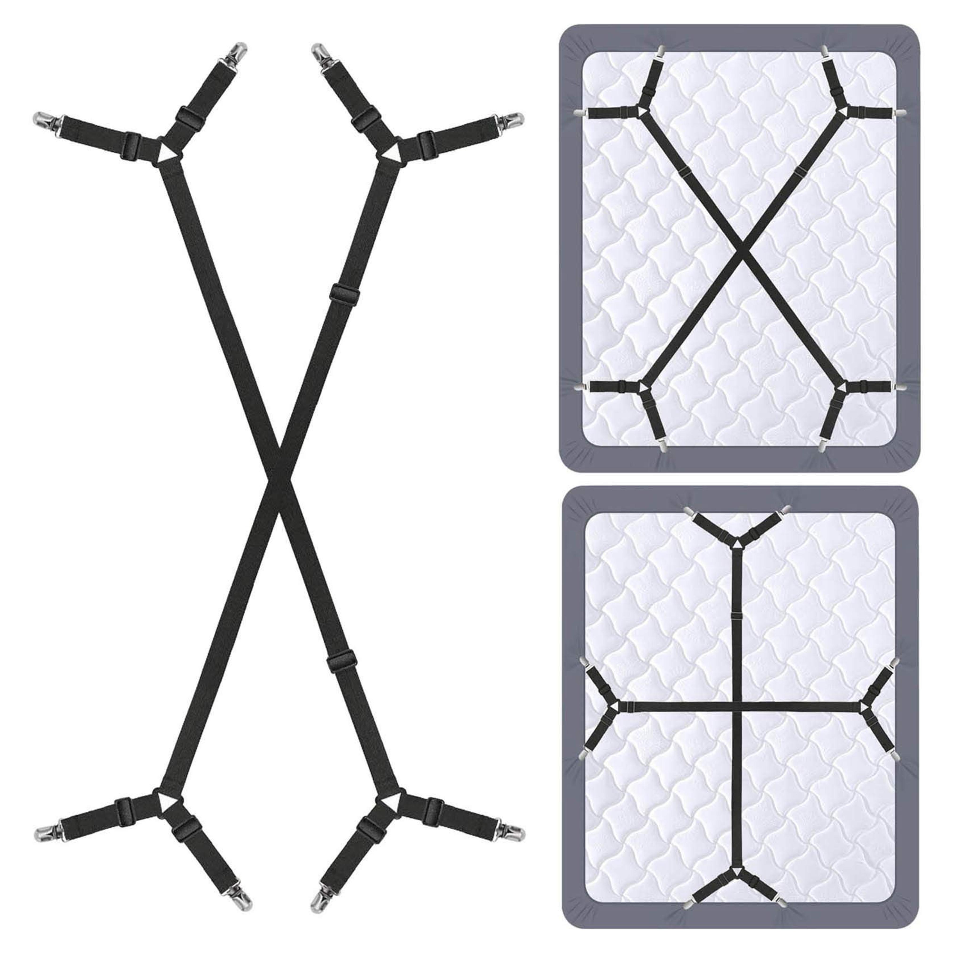 Siaomo Bed Sheet Holder Straps - Adjustable Crisscross Sheet Clips Elastic Band Fitted Bed Sheet Fasten Suspenders Grippers,2Pcs/Set Black