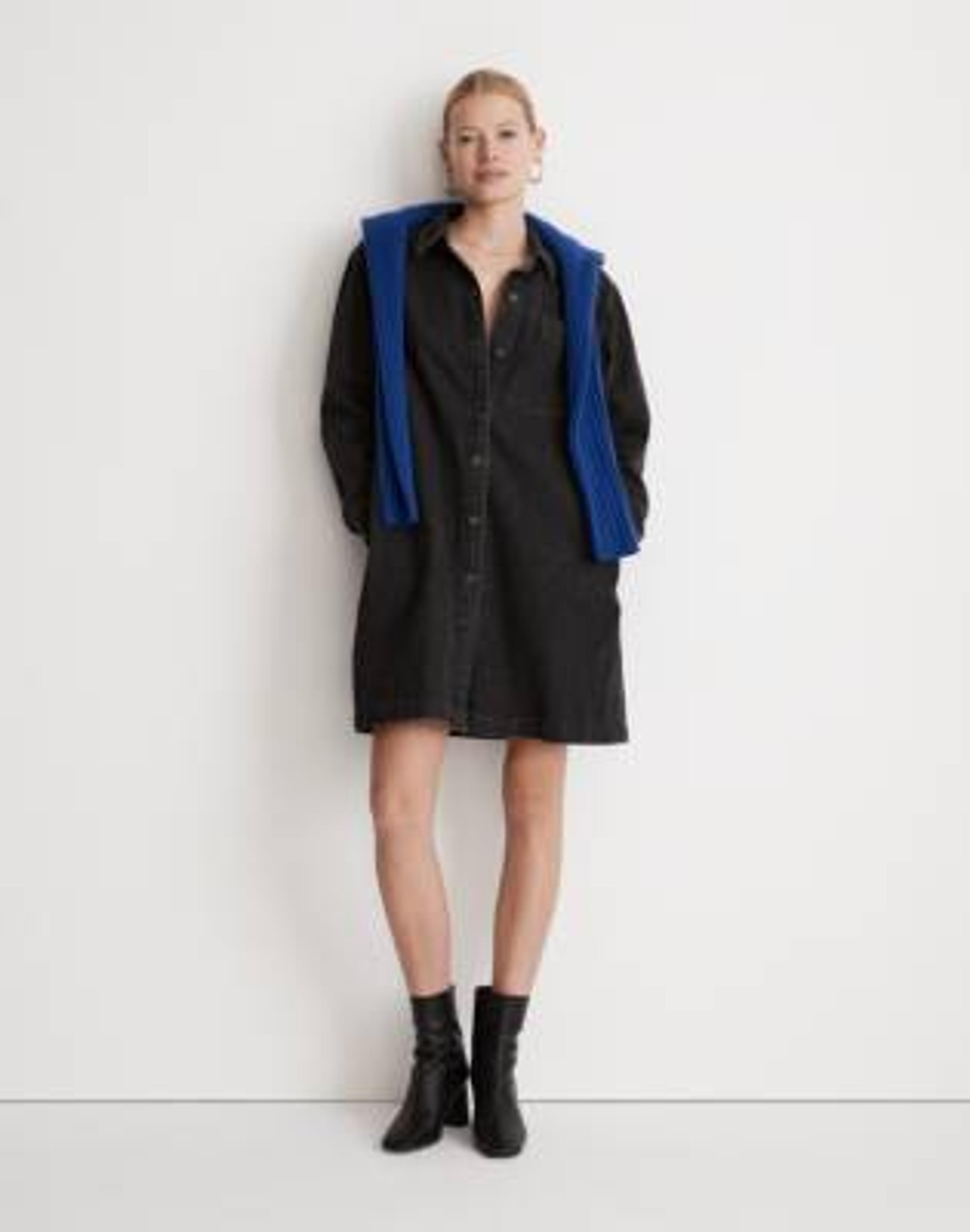 Petite Oversized Denim Shirtdress in Lunar Wash