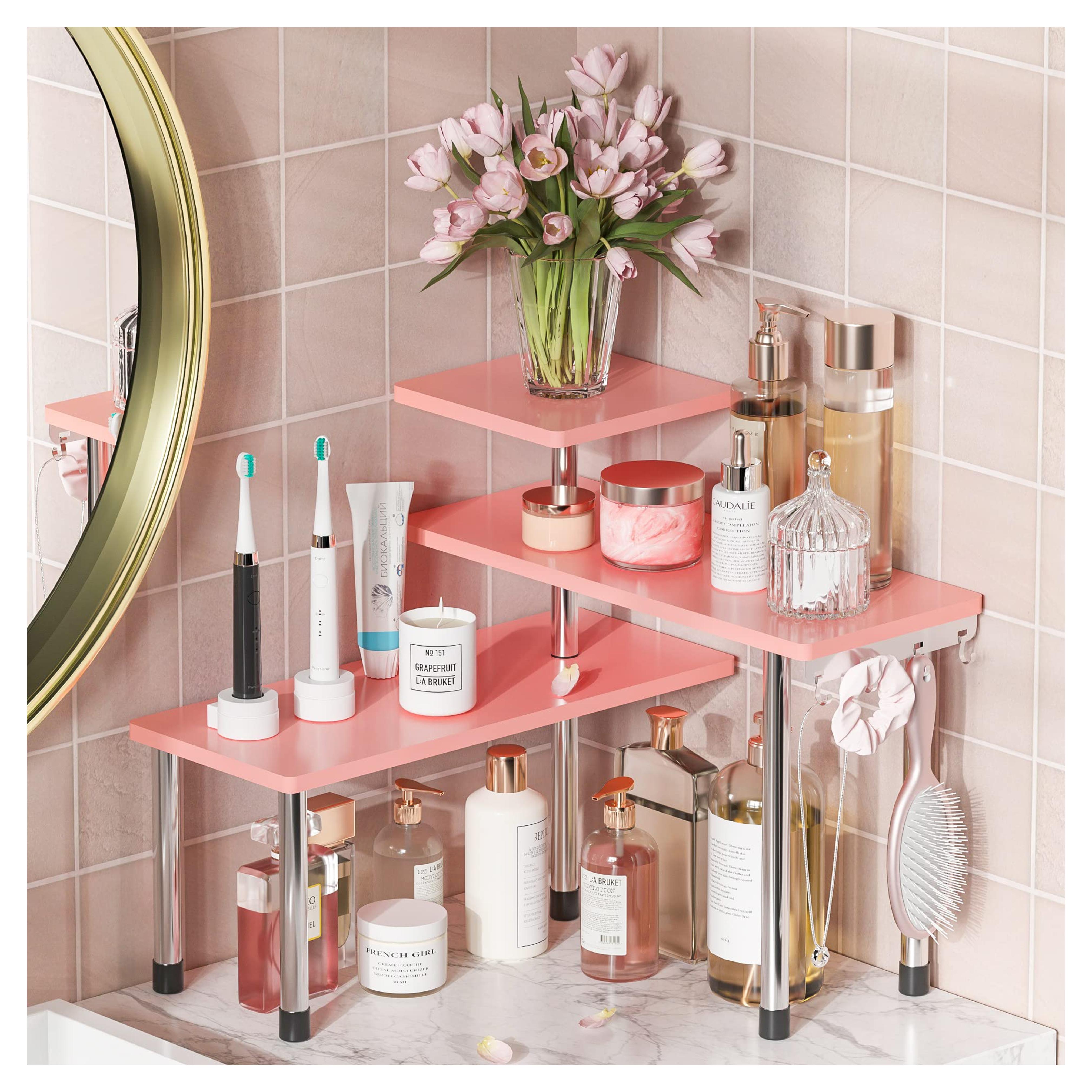 Amazon.com: ZHWS Bathroom Counter Organizer Corner Shelf – Bathroom Organization Bamboo 3 Tier Spice Rack Makeup Organizer Bookshelf Space Saving Rack Kitchen Office Living Room (Pink) : Home & Kitchen