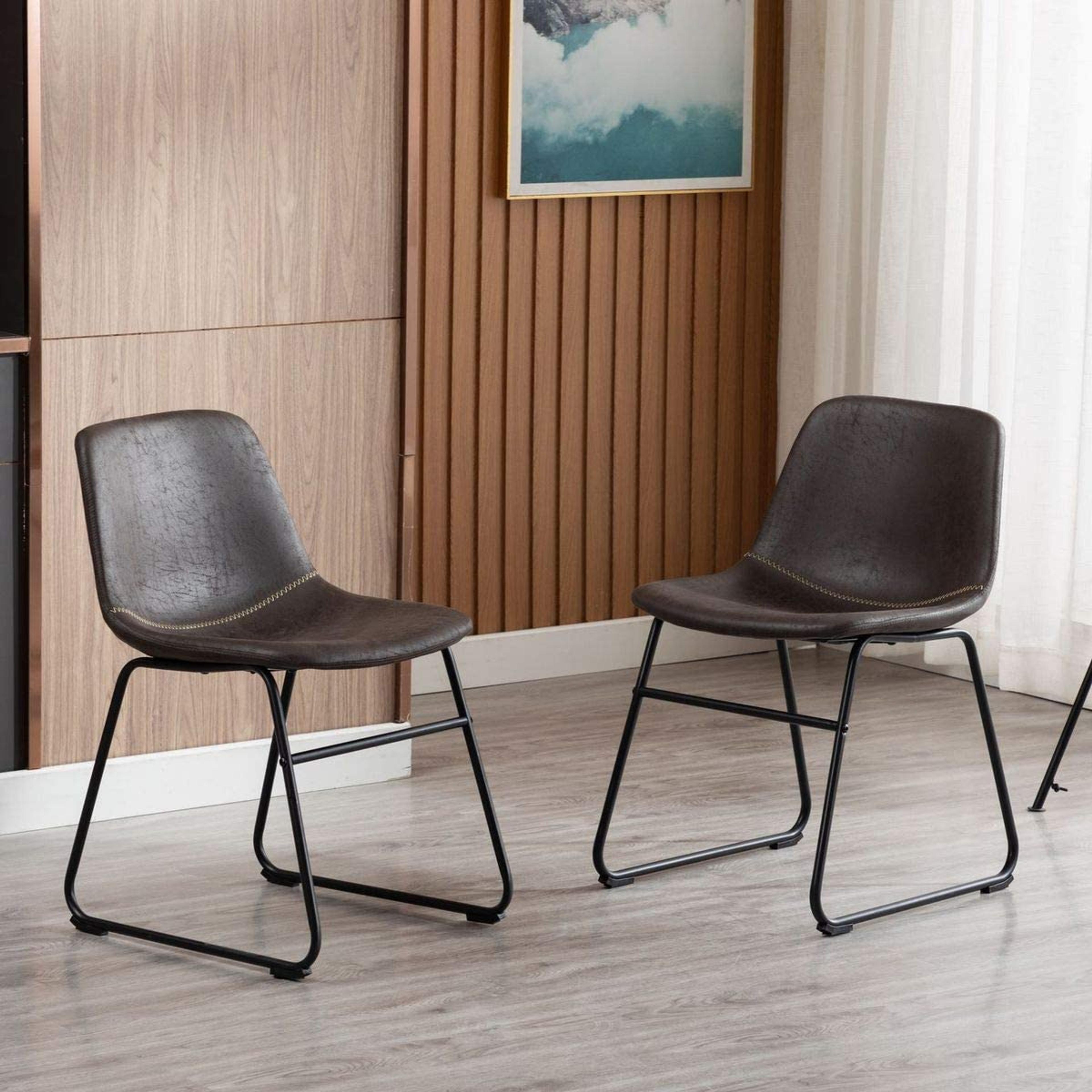 Vanity Art Set of 2 Pcs Synthetic Leather Upholstered Dining Chairs Armlesss with Metal Legs UC-13B - Walmart.com