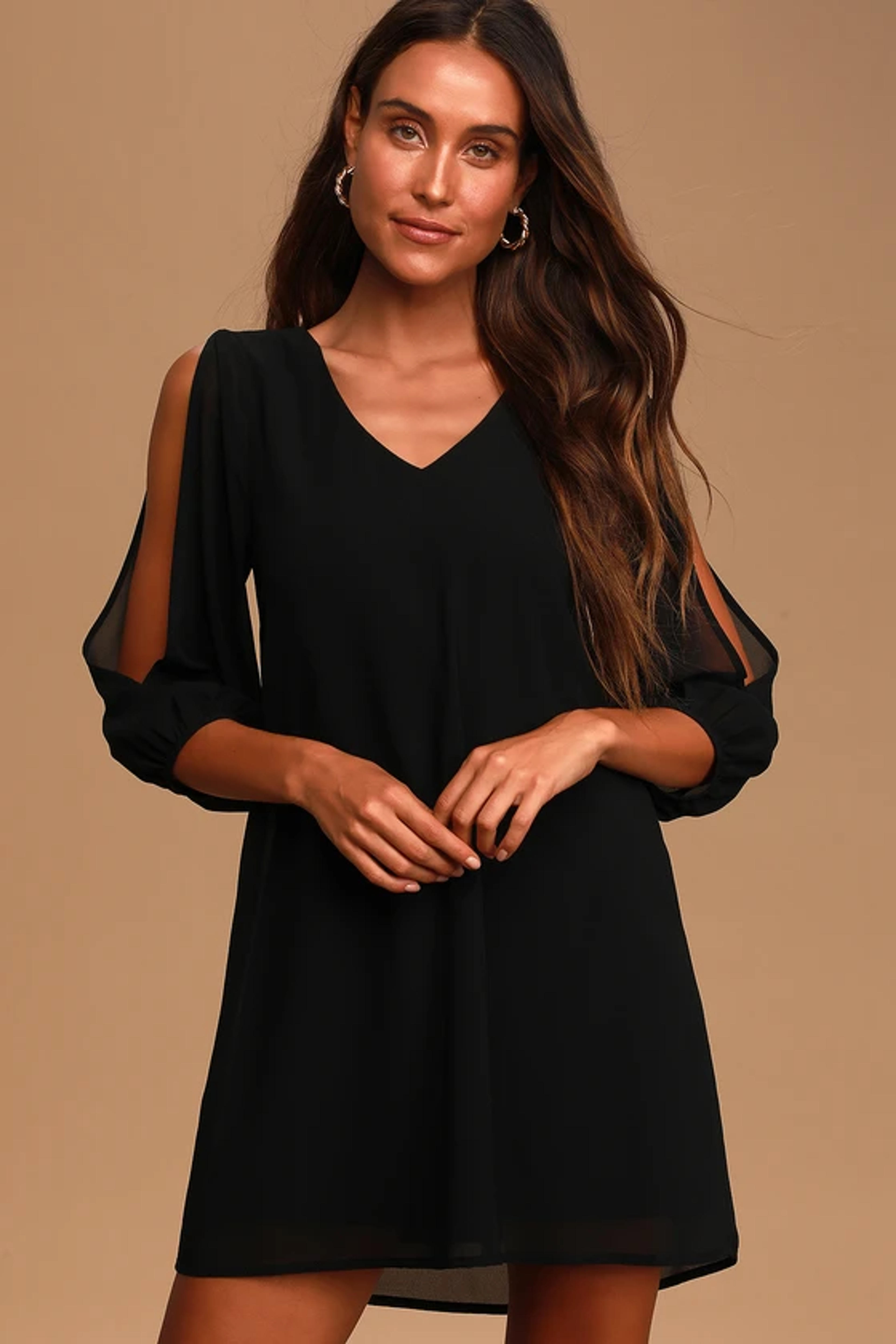 Pretty Black Dress - Shift Dress - Cold Shoulder Dress - Lulus