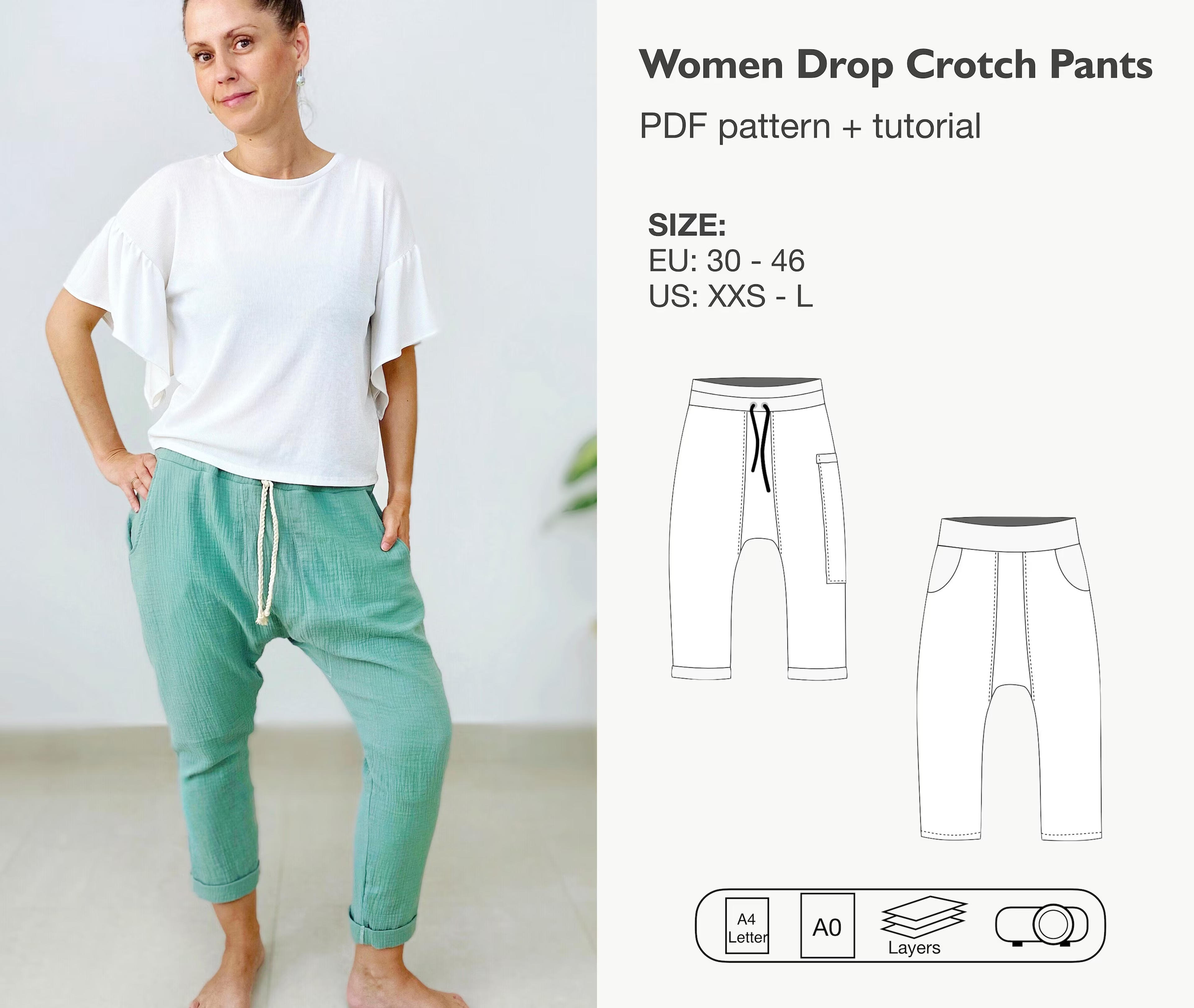 Women Drop Crotch Pants Sewing Pattern Women Jogger Pants - Etsy