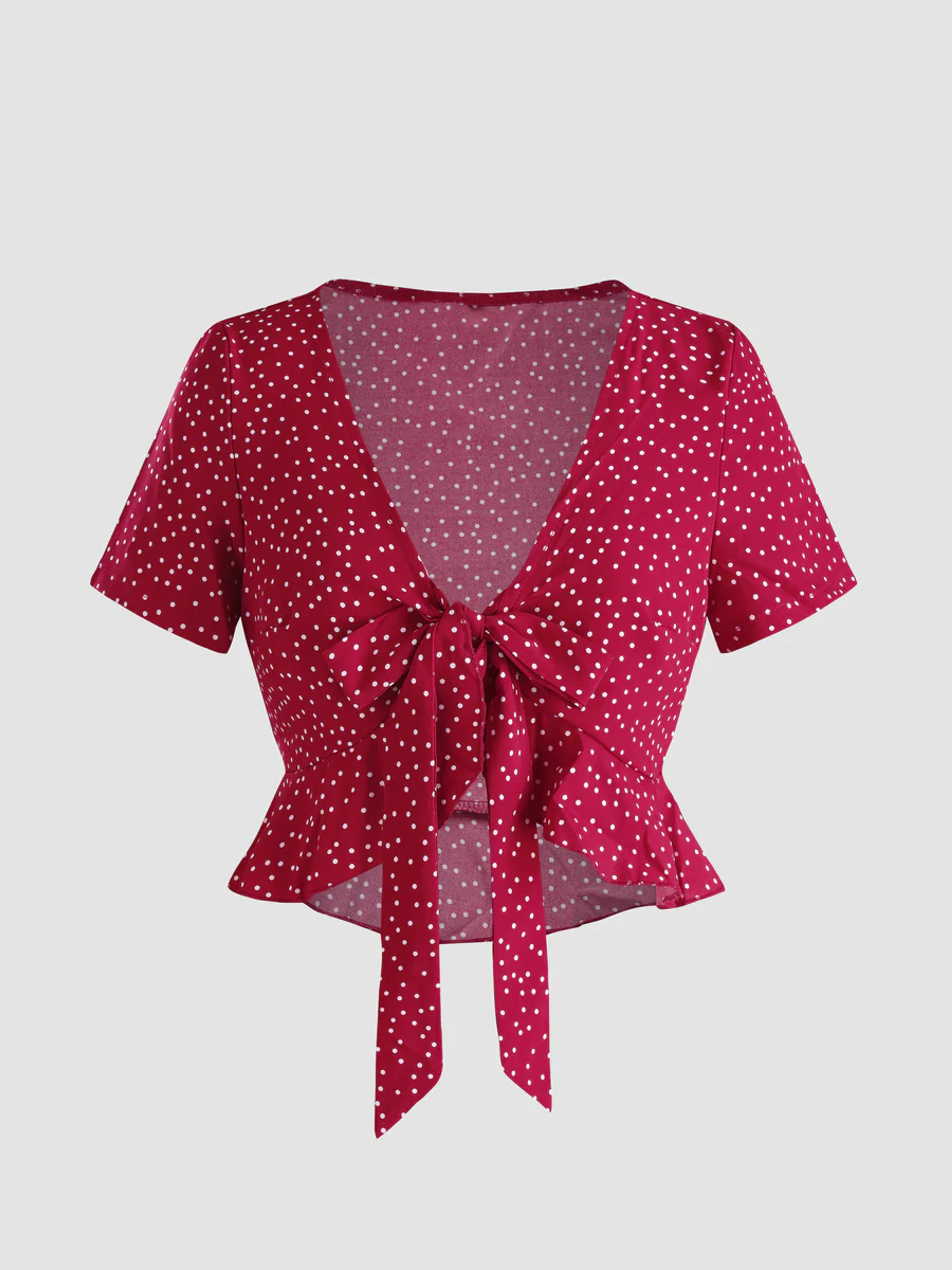 Tie Front Polka Dot Red Crop Top