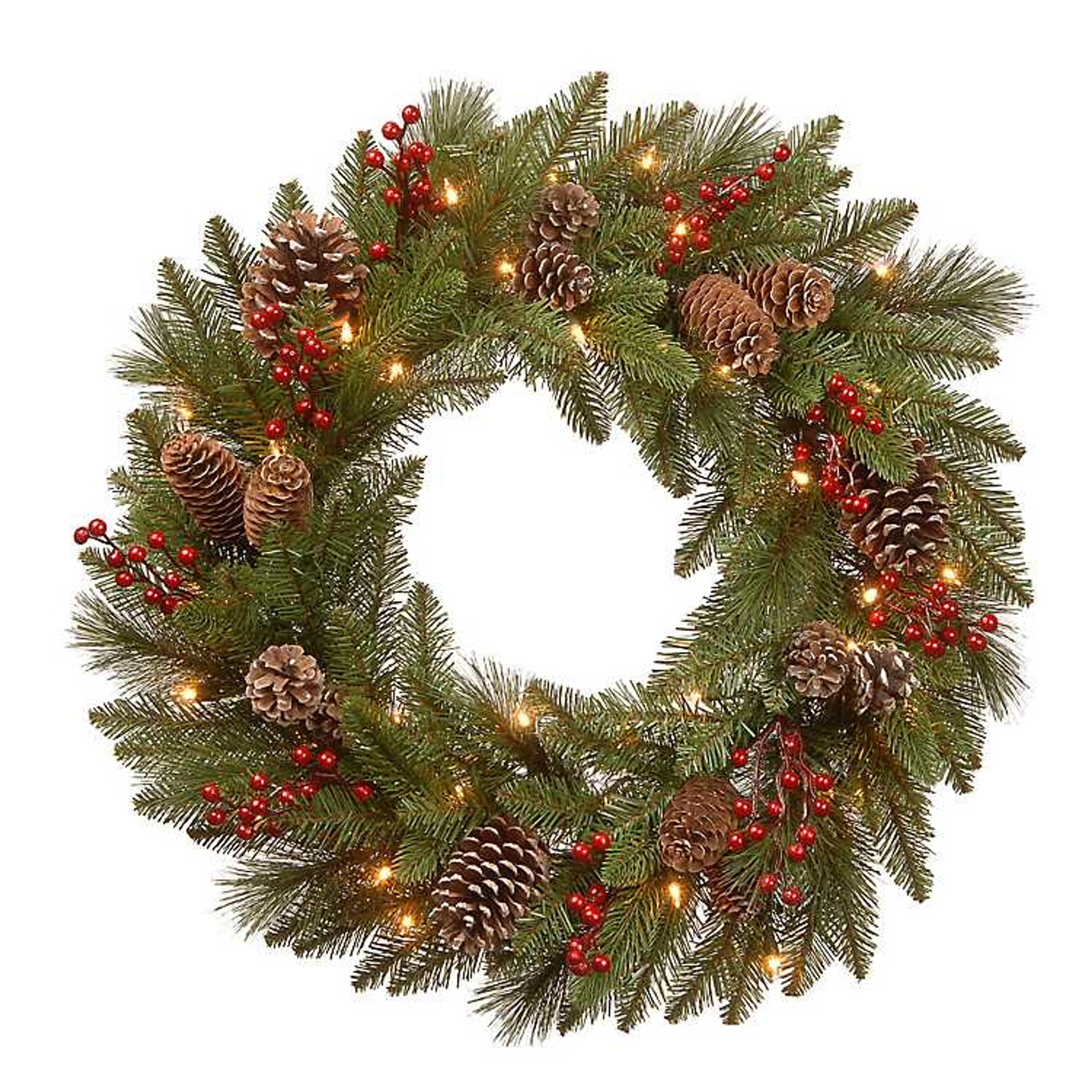 Pre-Lit Pine Cone Bristle Berry Christmas Wreath | Kirklands Home