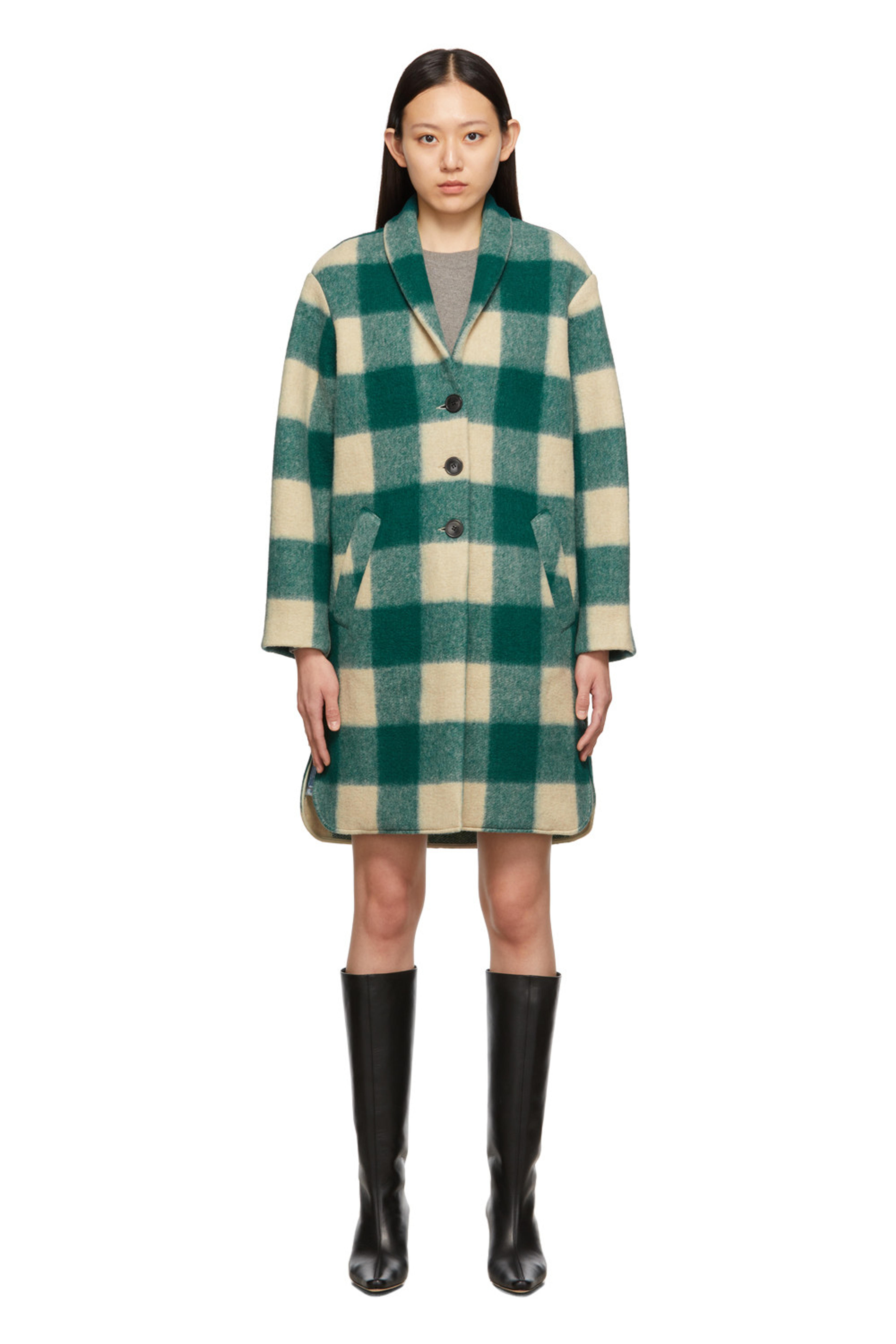 Isabel Marant Etoile - Green & Beige Check Gabriel Coat