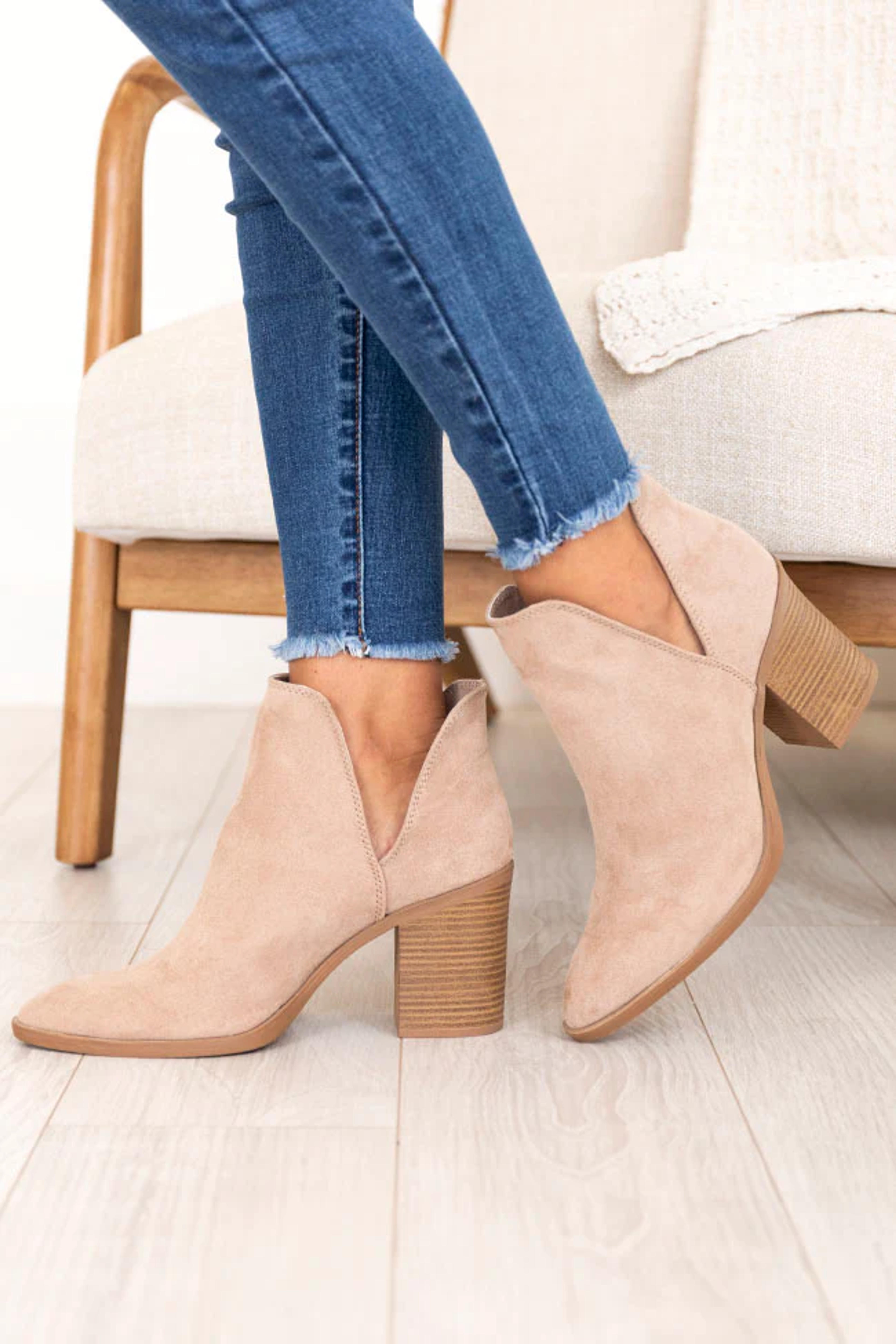 Heidi Taupe Side Slit Booties – Pink Lily