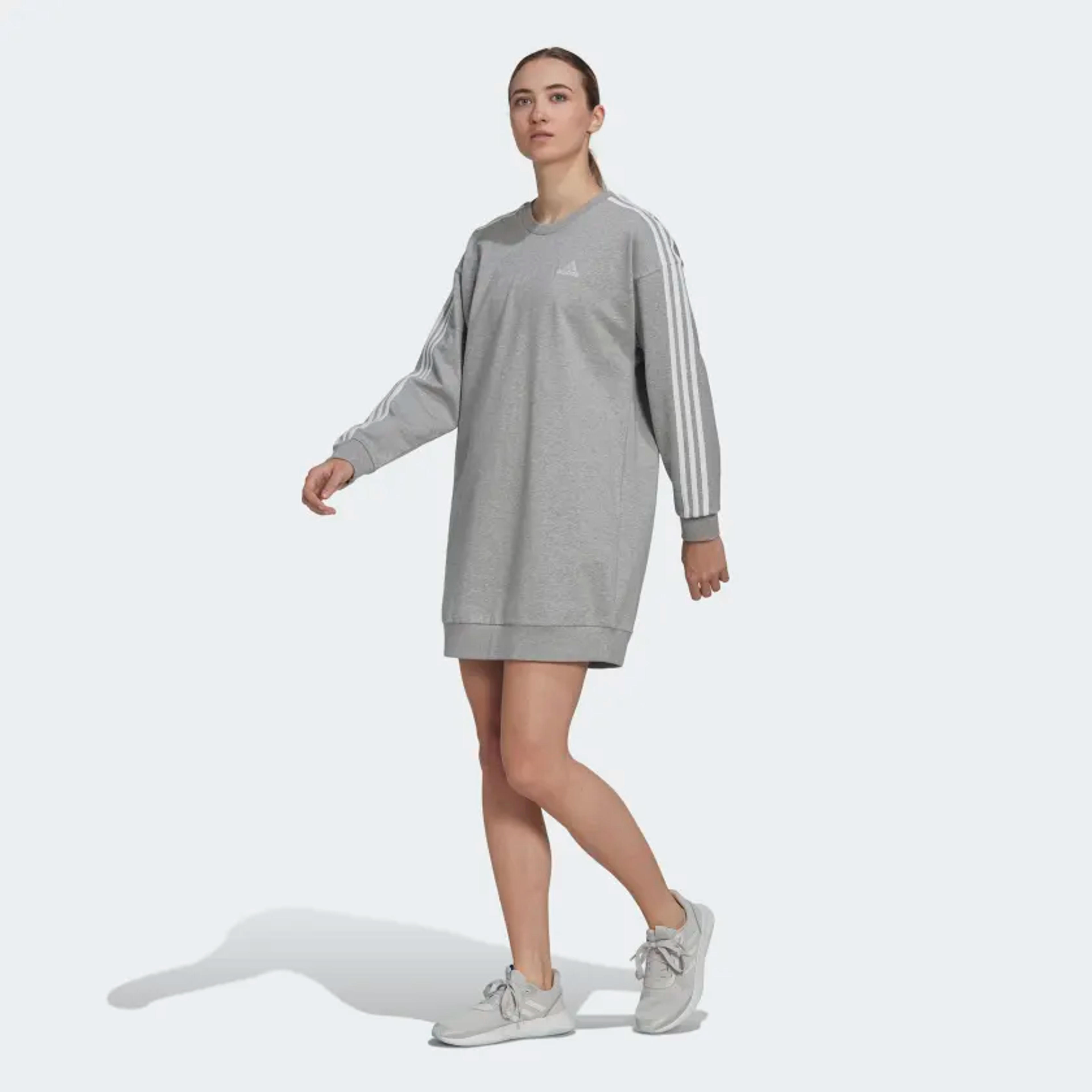 adidas Essentials 3-Stripes Crew Dress - Grey | Women's Training | adidas US